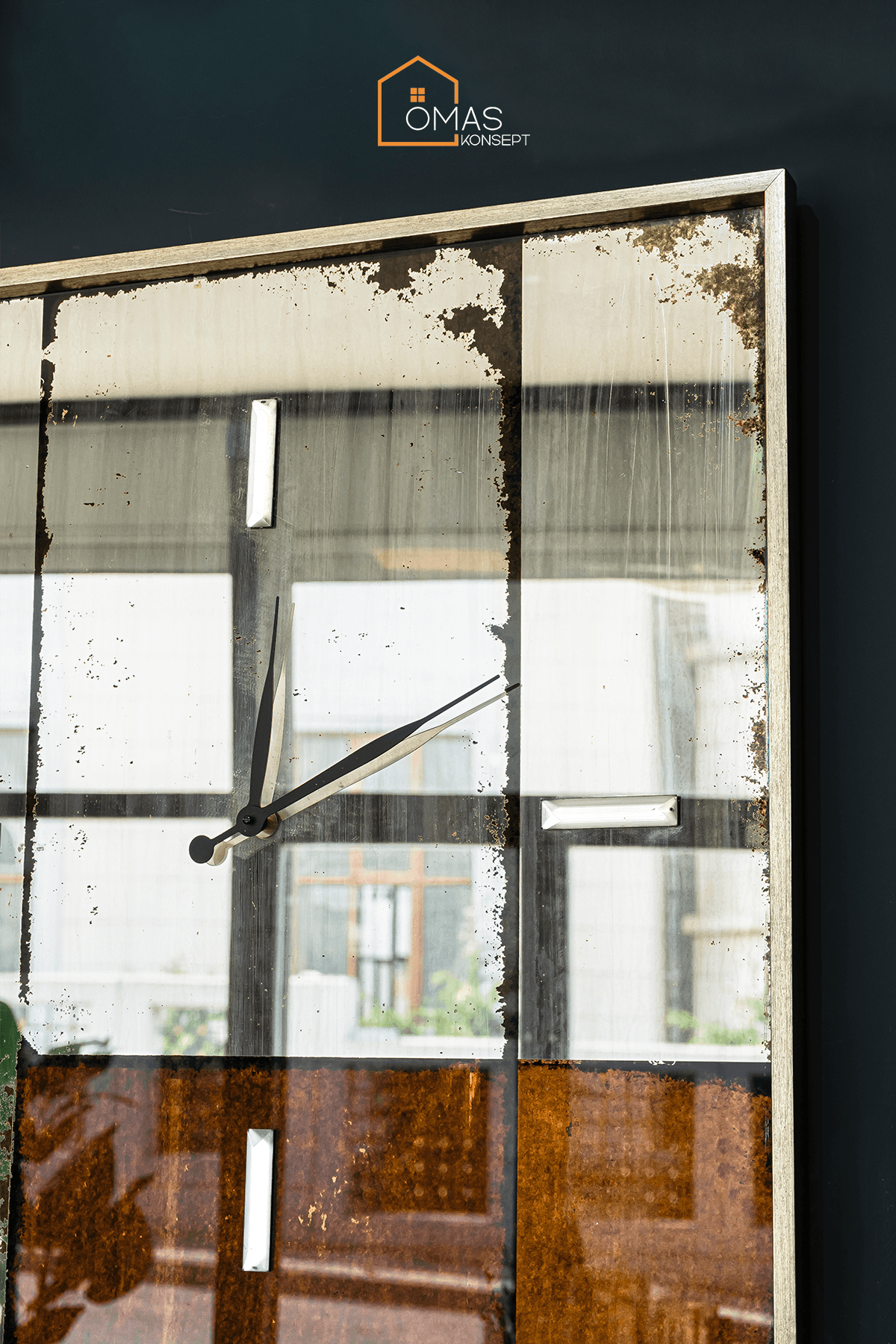 Özel Tasarım 93x123 Eskitme Aynalı Duvar Saati Seti,Premium Eskitme Aynalı Duvar Saati