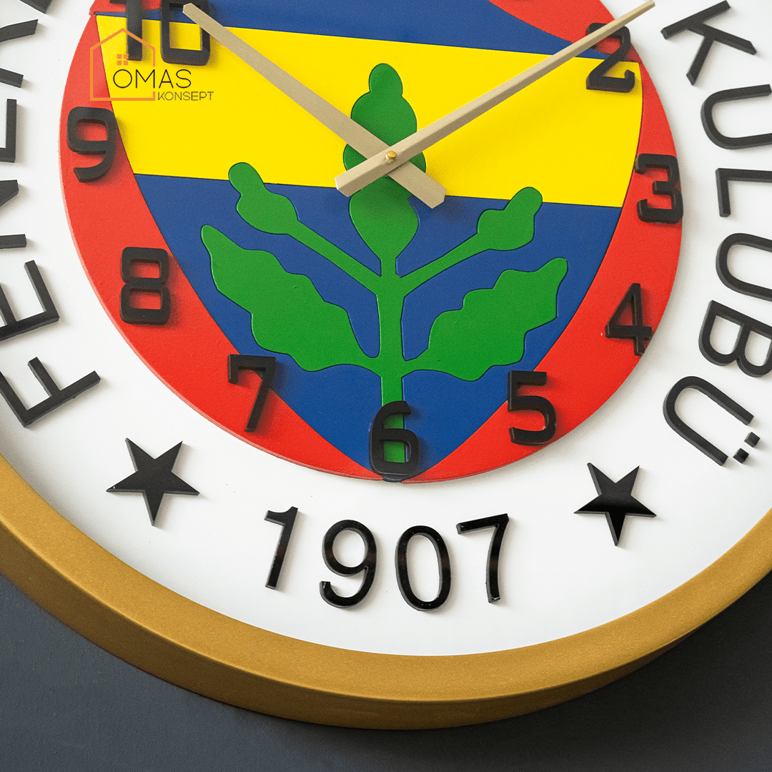 60 CM Gold Metal FENERBAHÇE Camlı Premium Duvar Saati,Metal Camlı Ev Ofis Duvar Saati