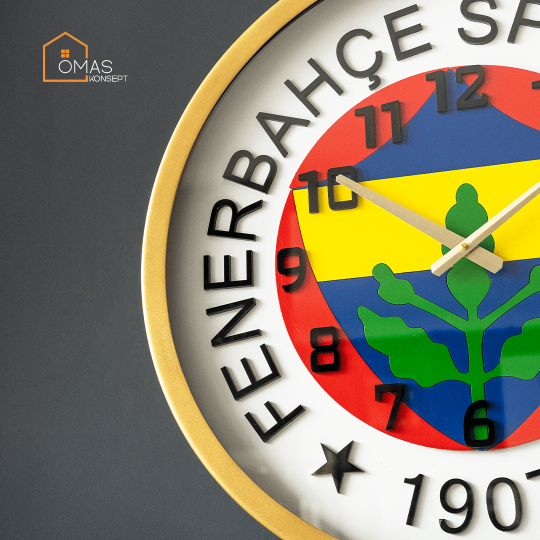 60 CM Gold Metal FENERBAHÇE Camlı Premium Duvar Saati,Metal Camlı Ev Ofis Duvar Saati