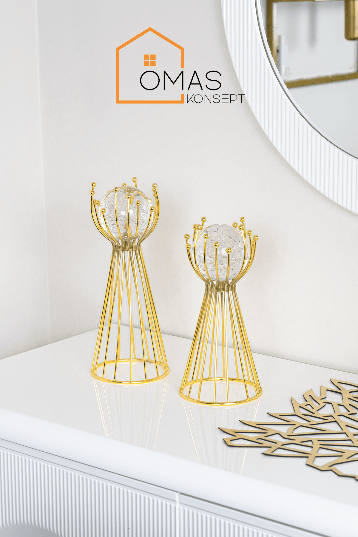Gold Premium 2'Li Metal Ayaklı Cam Küre Ev Aksesuar ve Dekorasyon Seti