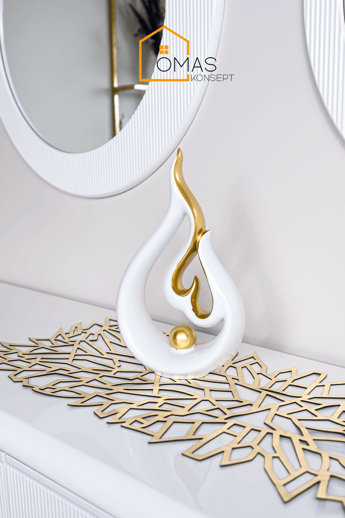 Gold Beyaz Porselen Dekoratif Aksesuar Objesi