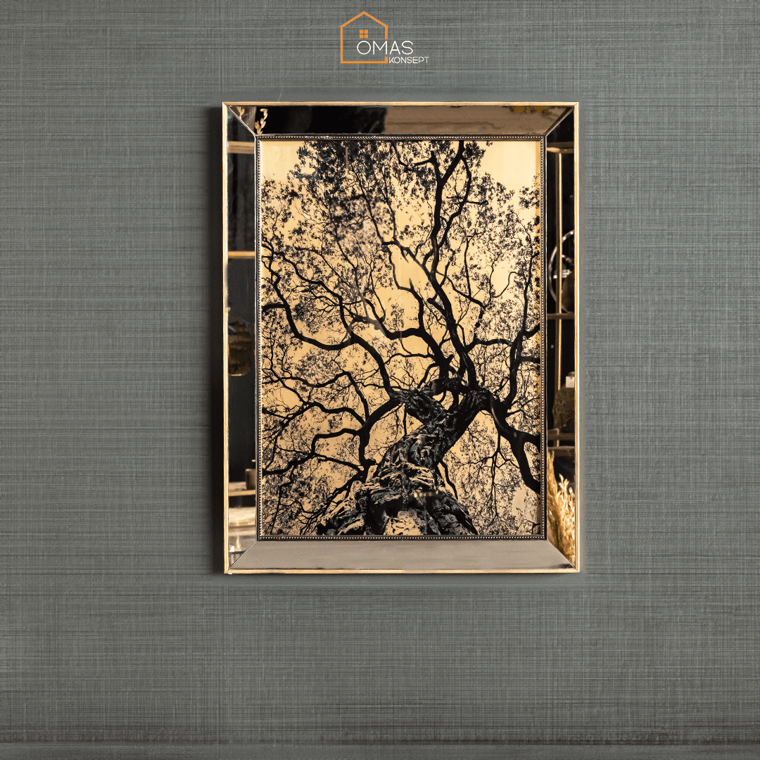 Aynalı Çerçeveli Gold Çınar Ağacı Tablo 81x61 CM