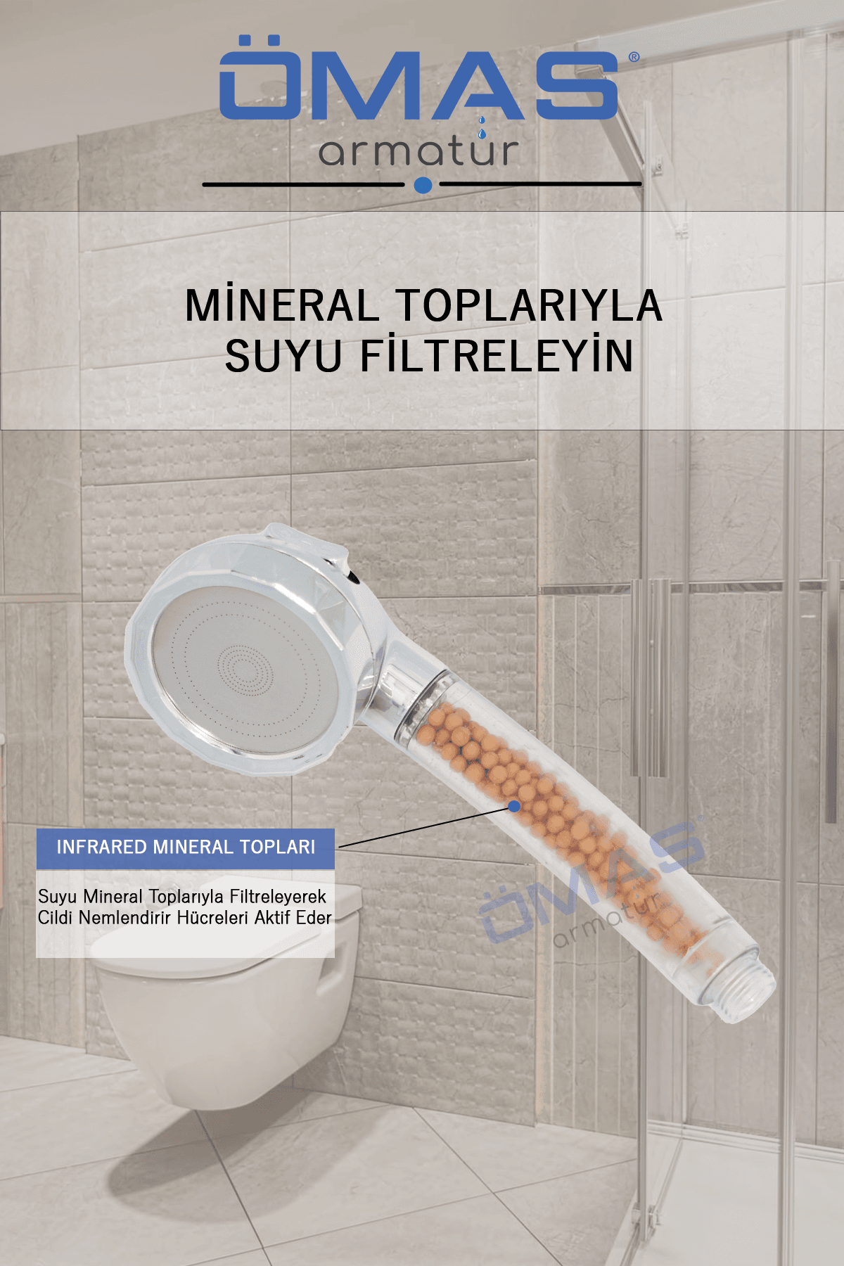 3 Fonksiyonlu Boncuklu Filtreli Banyo Bataryası, Boncuklu Su Tasarruflu Filtreli Duş Başlığı Seti