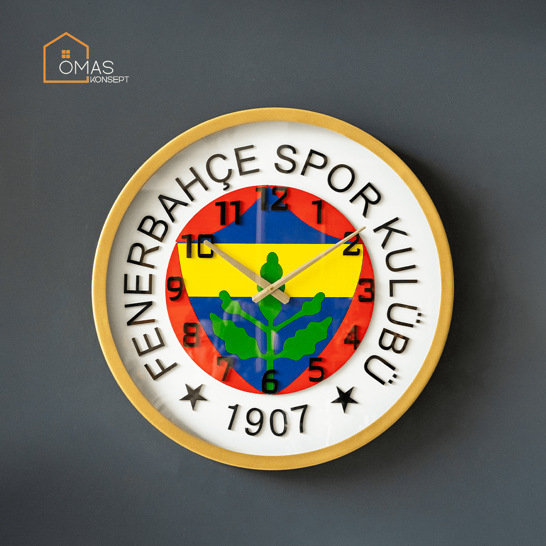 60 CM Gold Metal FENERBAHÇE Camlı Premium Duvar Saati,Metal Camlı Ev Ofis Duvar Saati