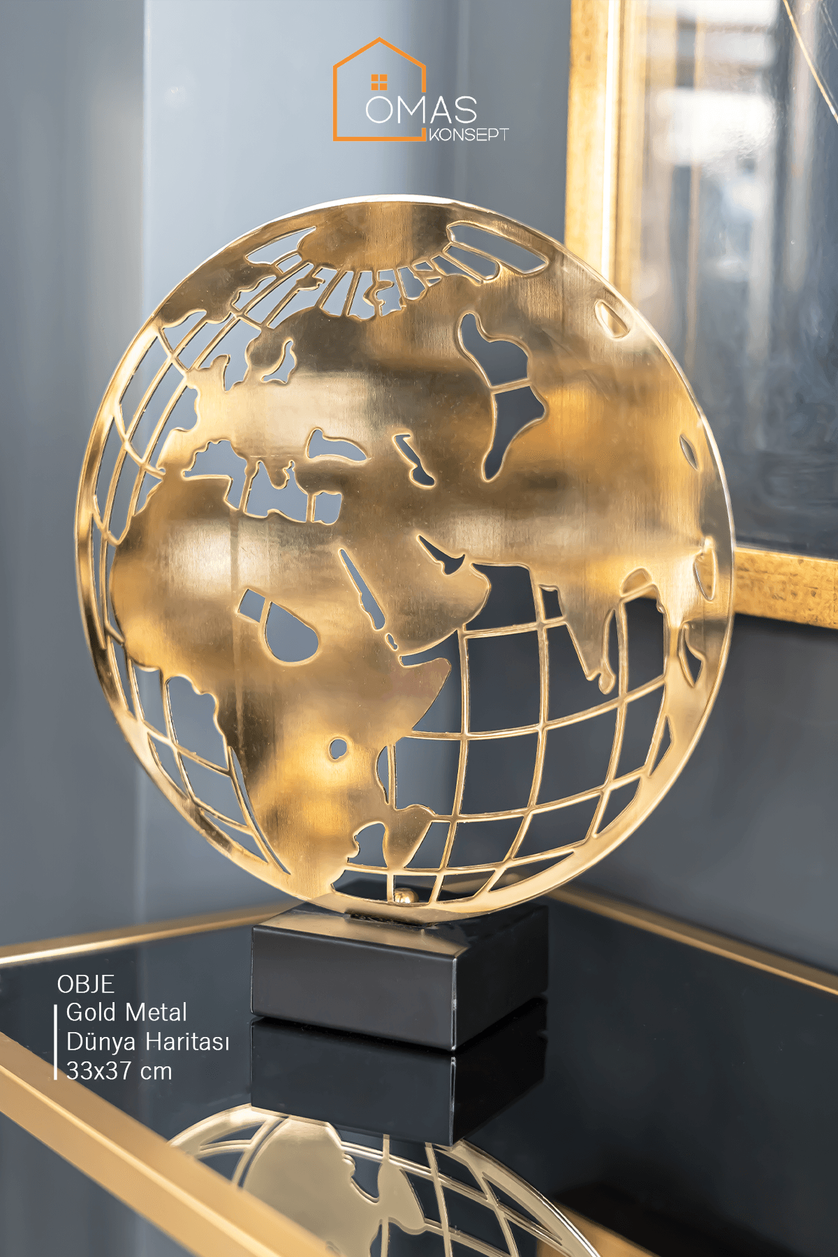 Gold Metal Dünya Haritası Dekoratif Obje Biblo,Dekoratif Gold Dünya Haritası Biblo Obje