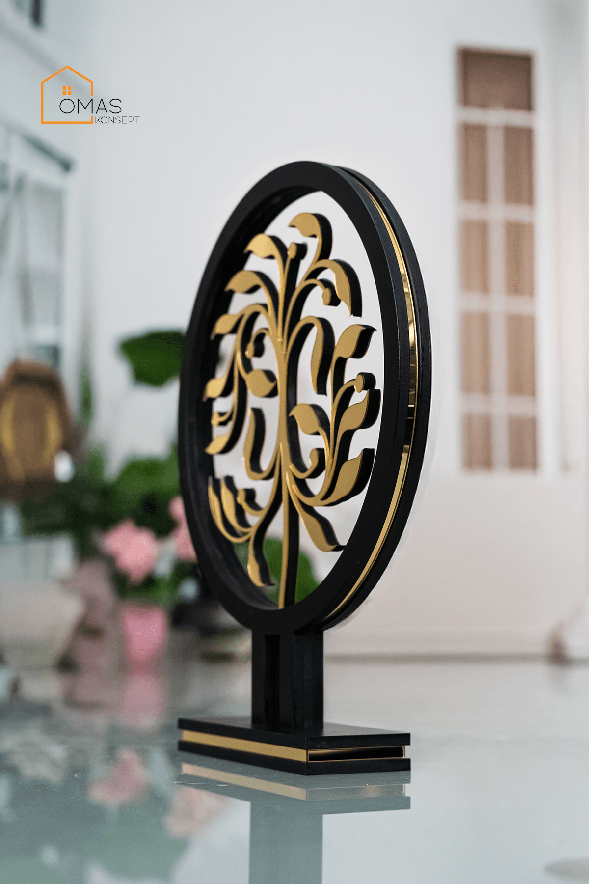 Premium Parlak Detaylı 25 x 32 Cm Çiçek Desenli Obje, Ofis, Ev Objesi, Hediyelik Obje