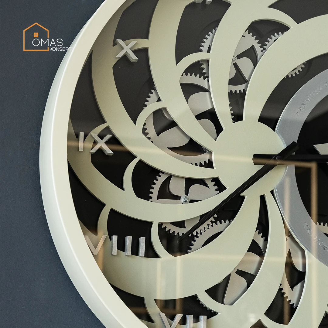 60 CM Metal Zeytin Yeşili-Gümüş Üçgen Tasarım Çarklı Camlı Duvar Saati,Metal Salon Ofis Duvar Saati