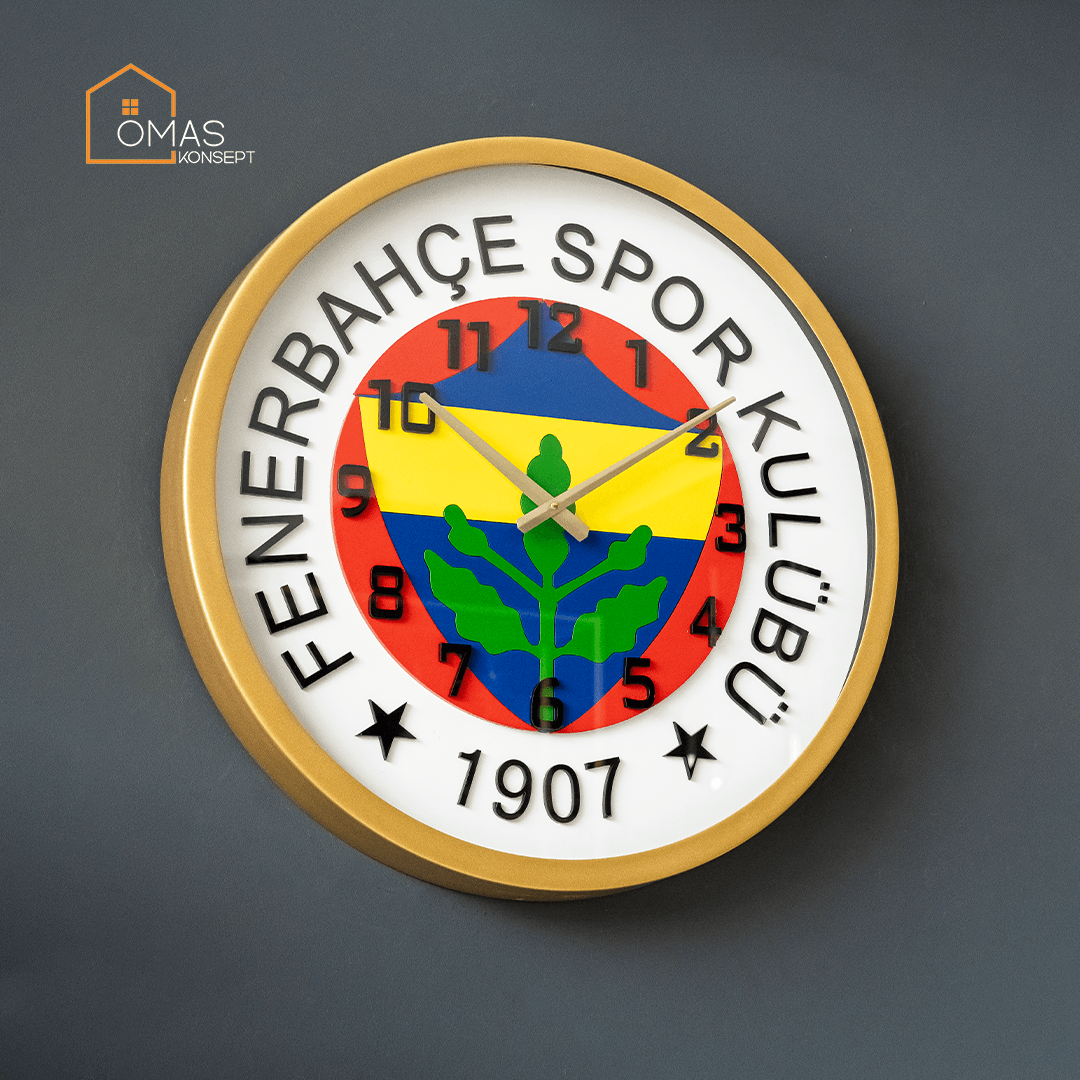 60 CM Gold Metal FENERBAHÇE Camlı Premium Duvar Saati,Metal Camlı Ev Ofis Duvar Saati