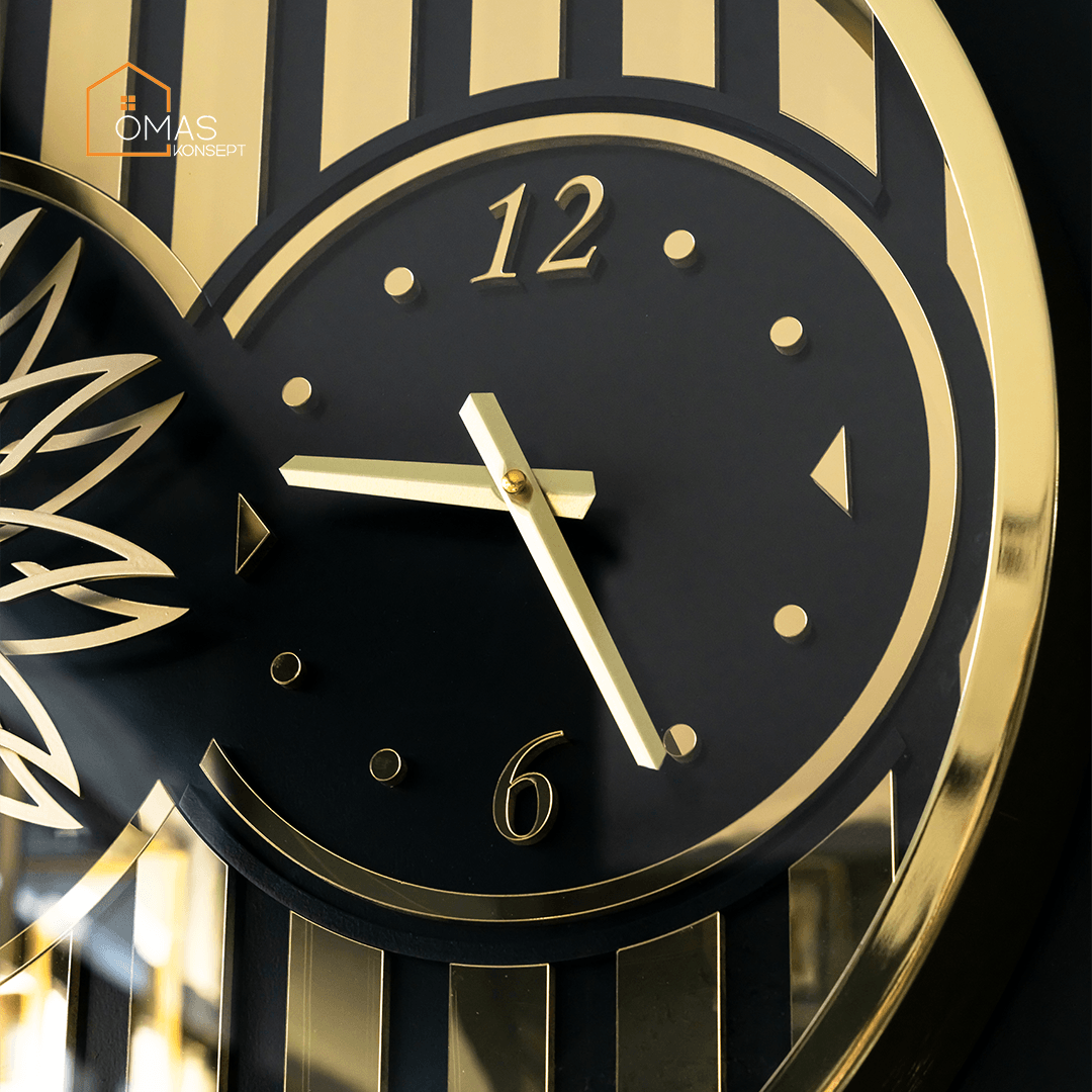 60 CM Metal Parlak Gold Örüntülü Pervane Çarklı Camlı Duvar Saati,Metal Salon Ofis Duvar Saati