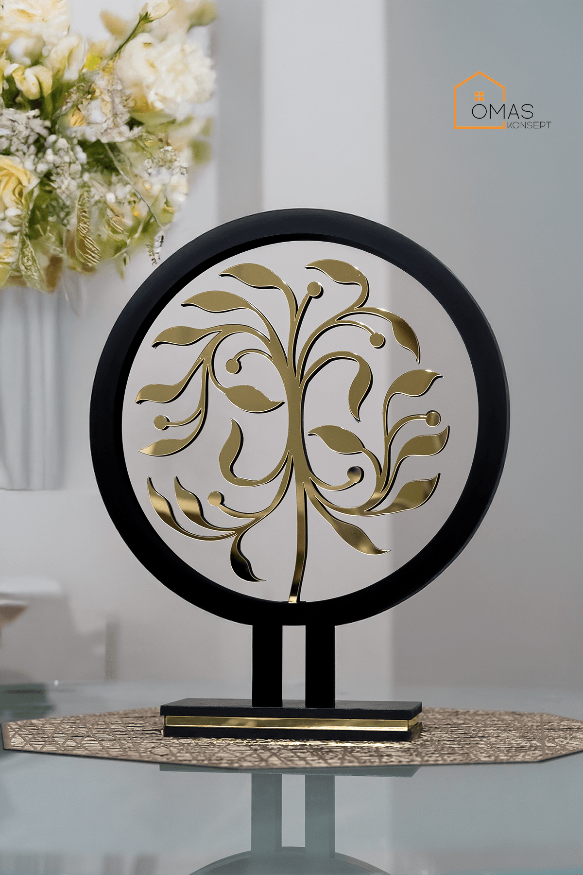 Premium Parlak Detaylı 25 x 32 Cm Çiçek Desenli Obje, Ofis, Ev Objesi, Hediyelik Obje