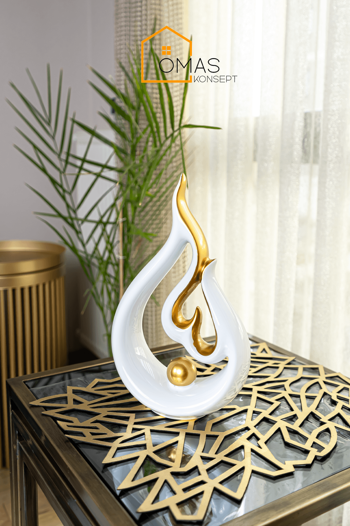 Gold Beyaz Porselen Dekoratif Aksesuar Objesi
