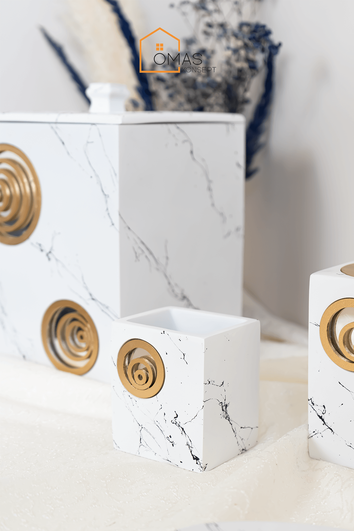 Gold Beyaz Premium 5 Parça Aynalı Polyester Banyo Seti