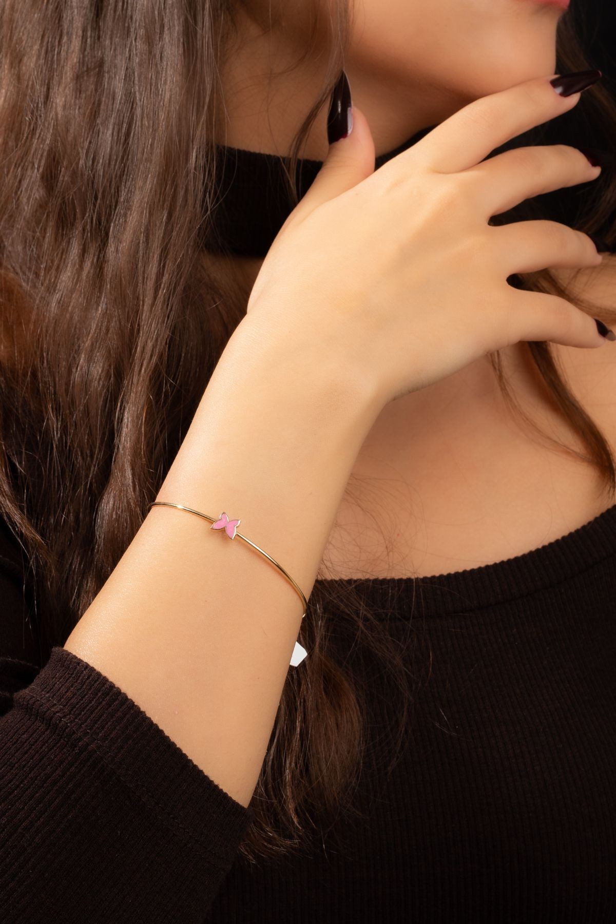 14 Ayar Altın Pembe Kelebek Kelepçe