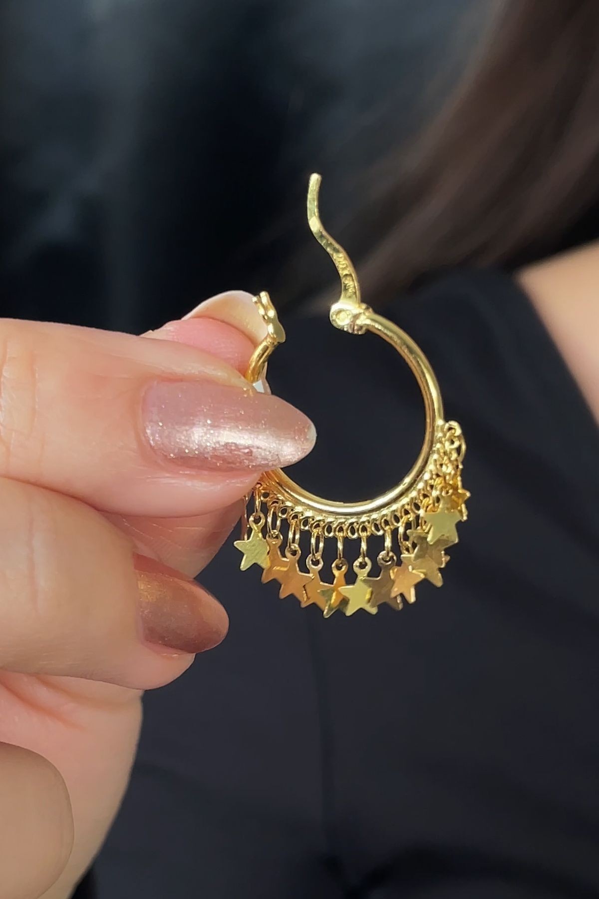 22 Ayar Altın Sallantı Yıldız Küpe