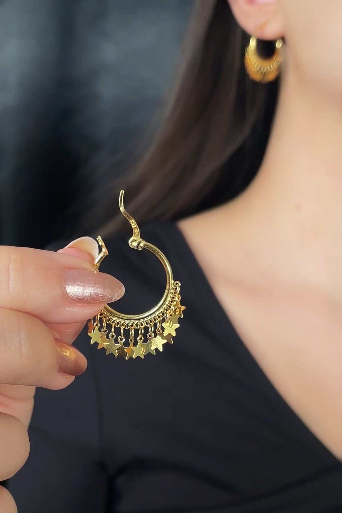 22 Ayar Altın Sallantı Yıldız Küpe