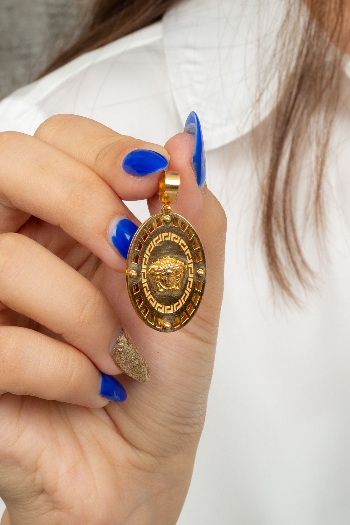 22 Ayar Altın Oval Versace Kolye Ucu