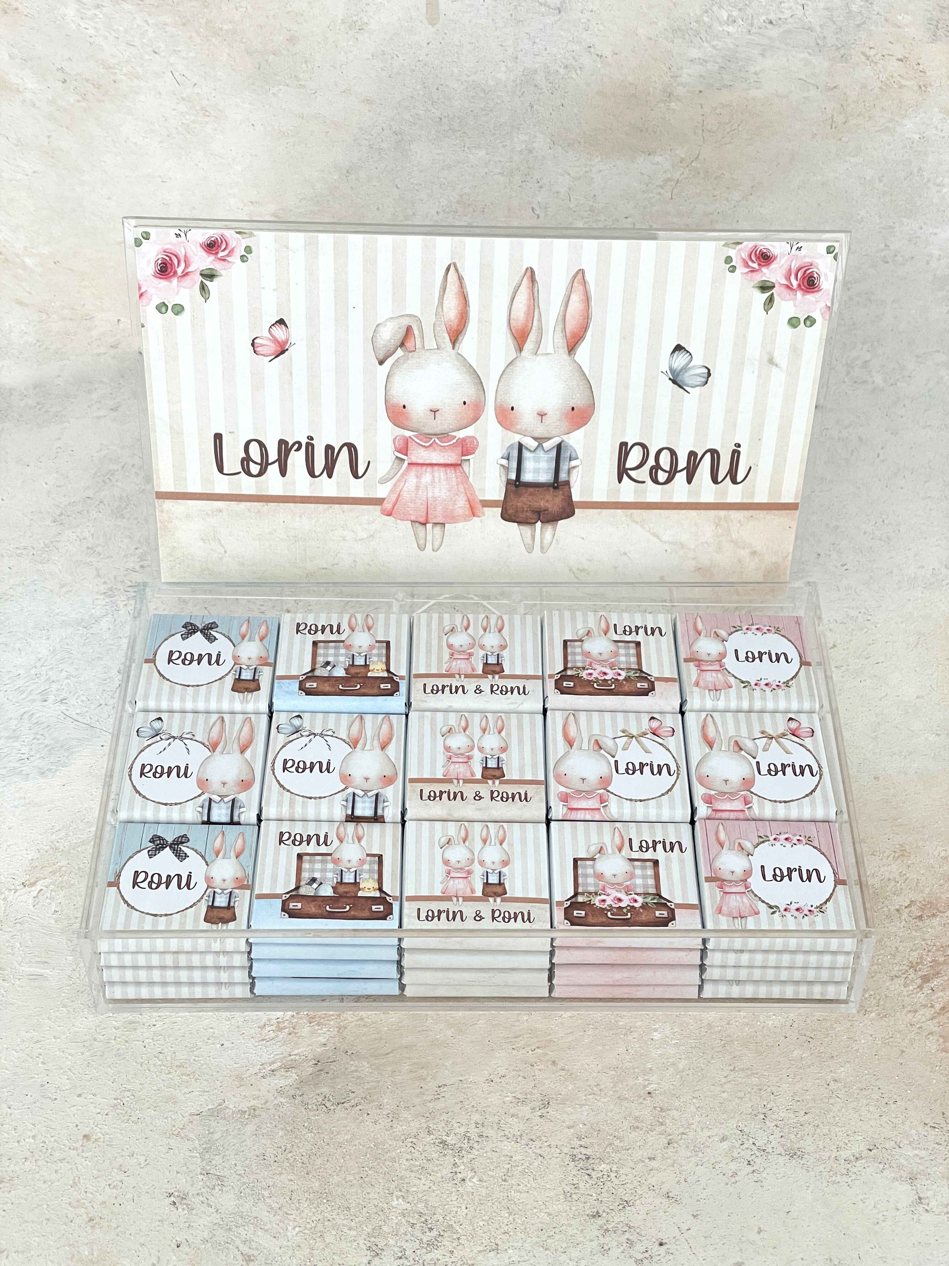 Twin Bunnies Madlen Pleksi Çikolata Kutusu