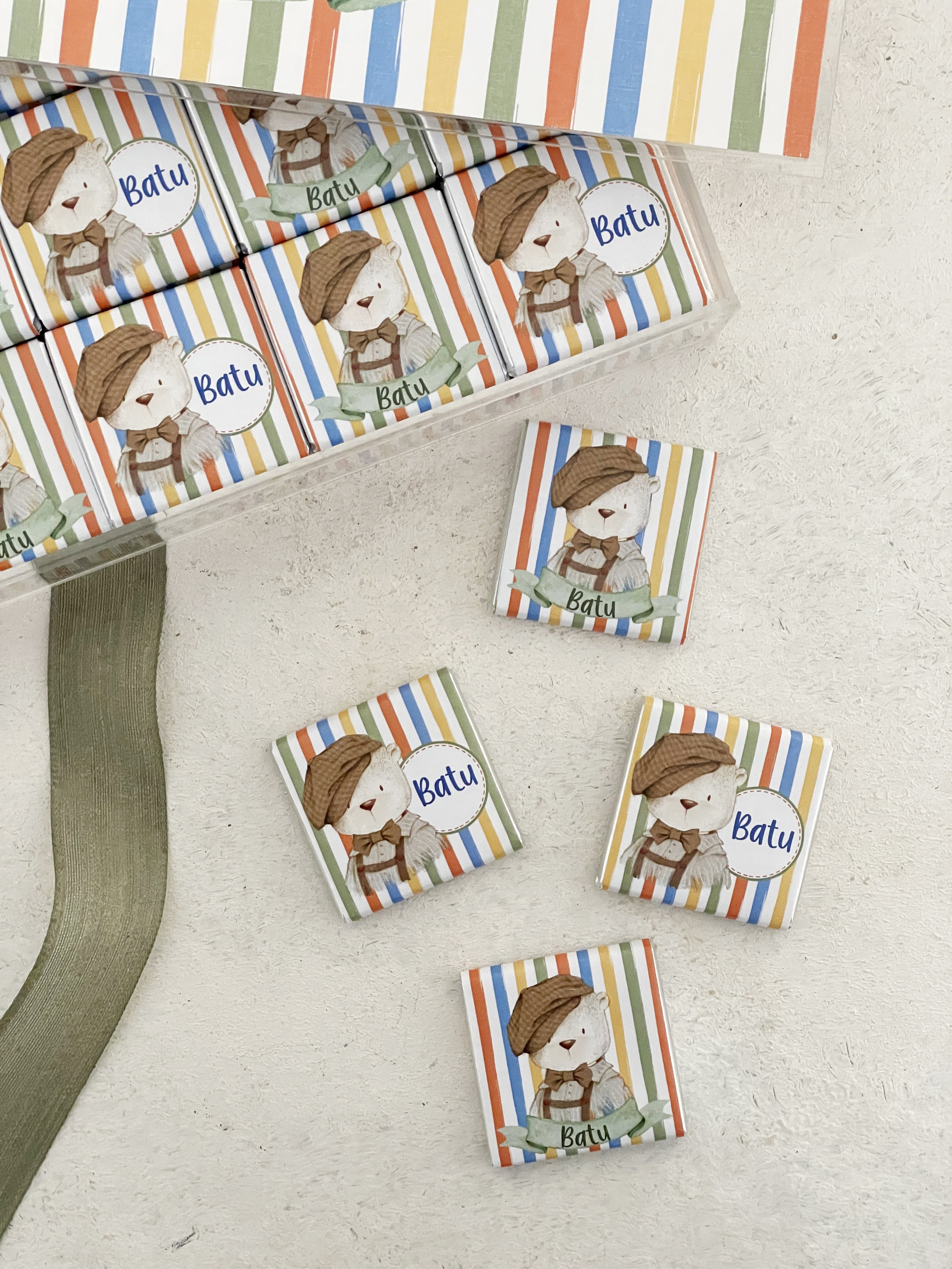 Vintage Teddy Bear Renkli Madlen Pleksi Çikolata Kutusu