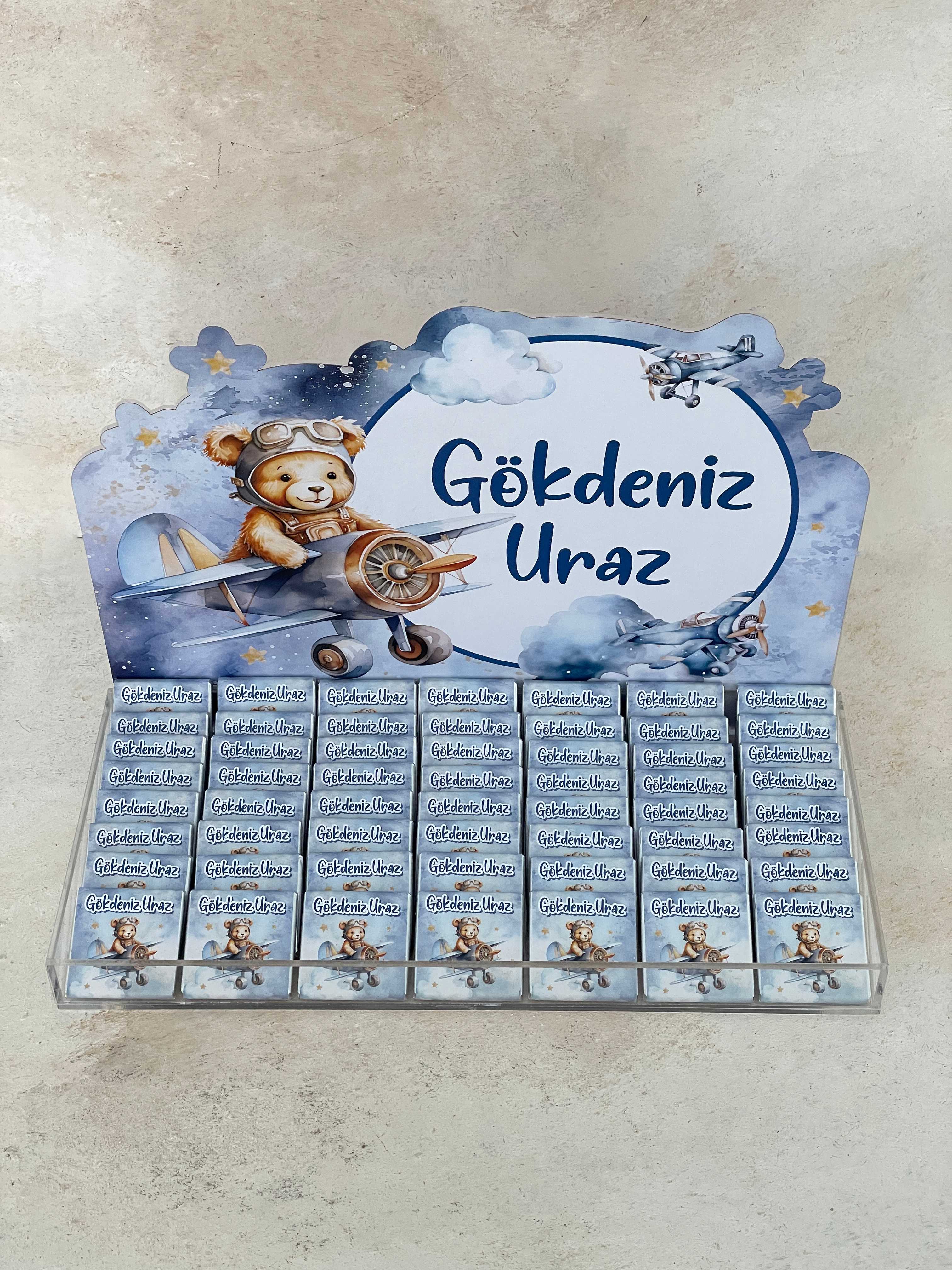 Bear on Plane Blue Madlen Çikolata