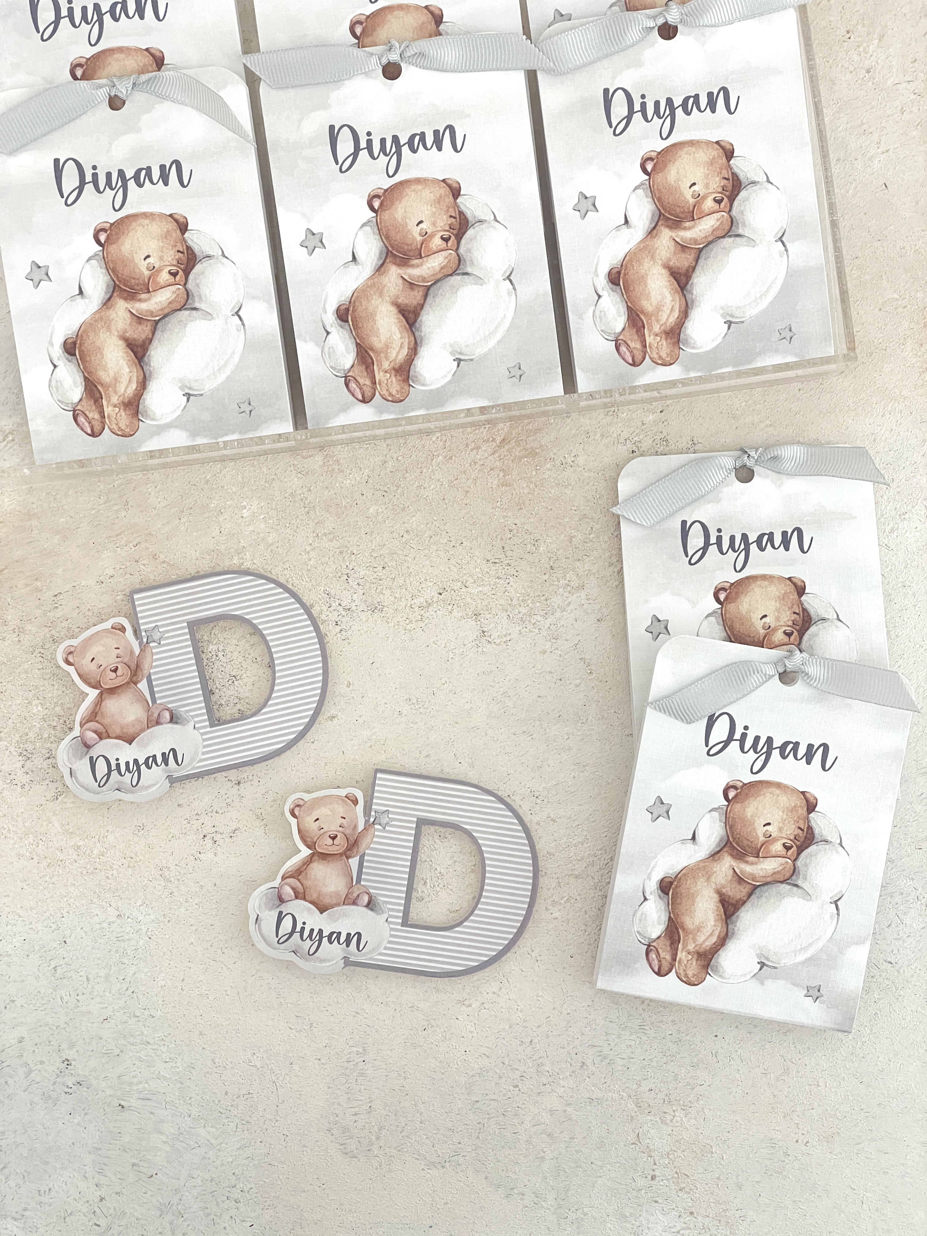 Teddy on Moon Grey Harf Pleksi Magnet ve Kılıfı