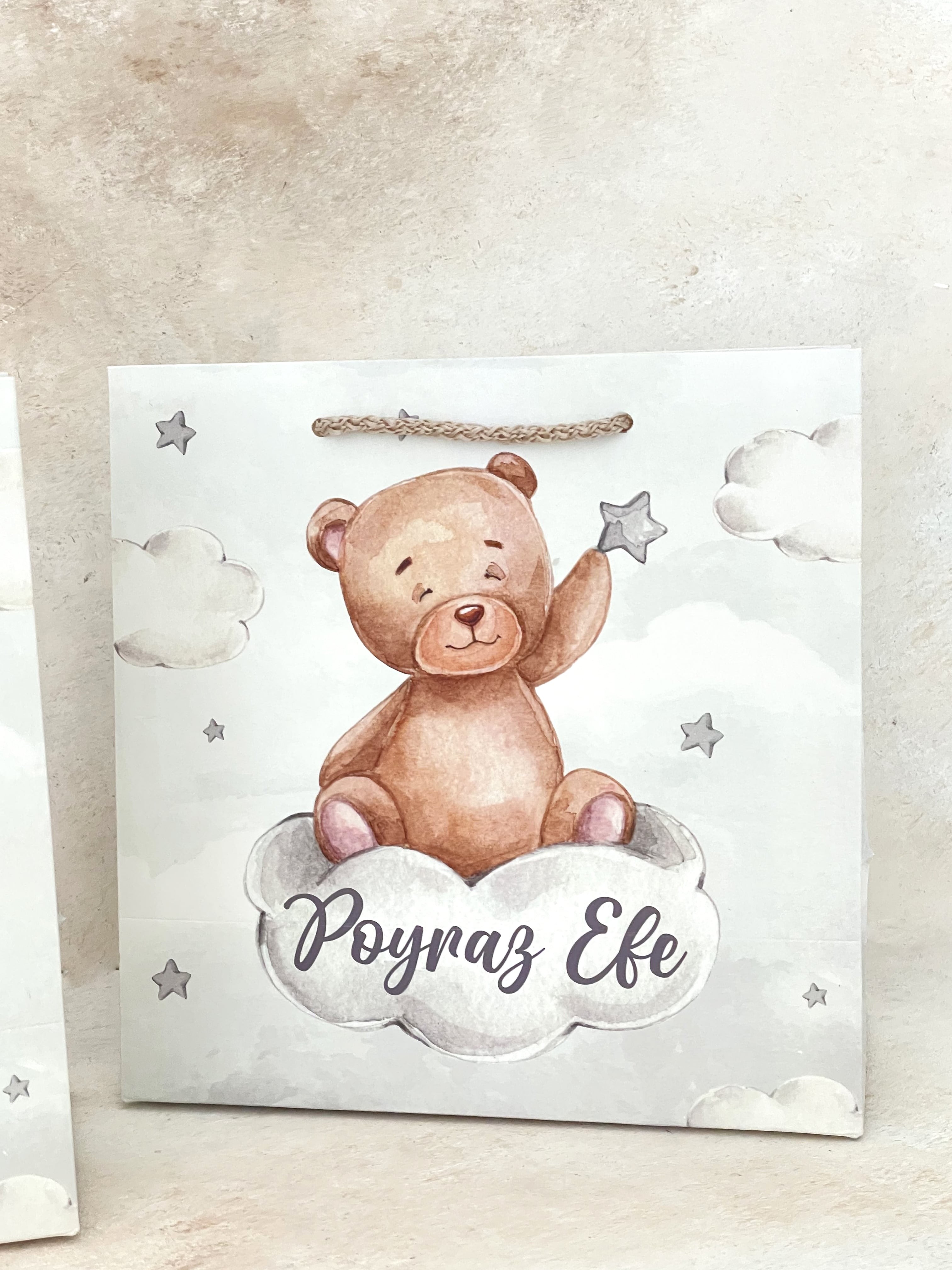 Teddy On Moon Grey Hediye Çantası