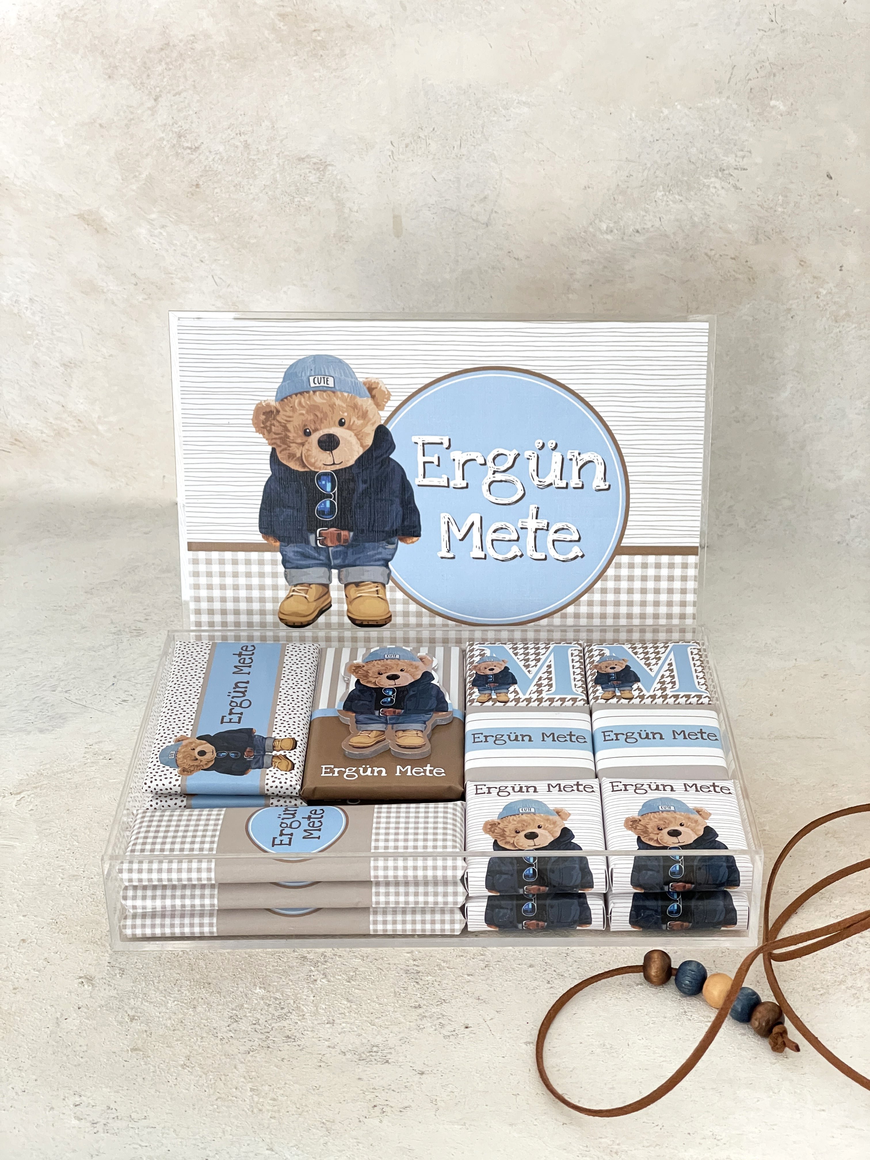 Polo Bear Bej/Mavi Pleksi Çikolata Kutusu