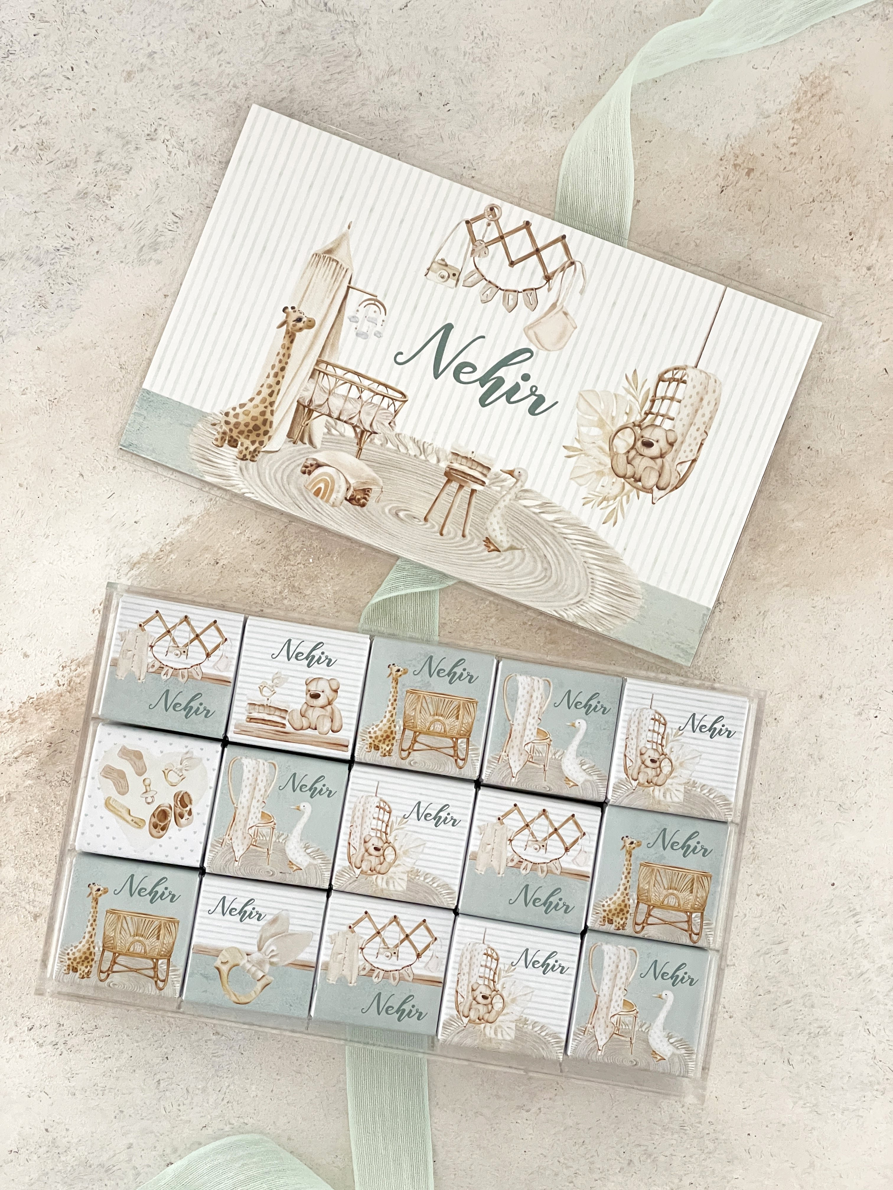Boho Baby Mint Madlen Pleksi Çikolata Kutusu