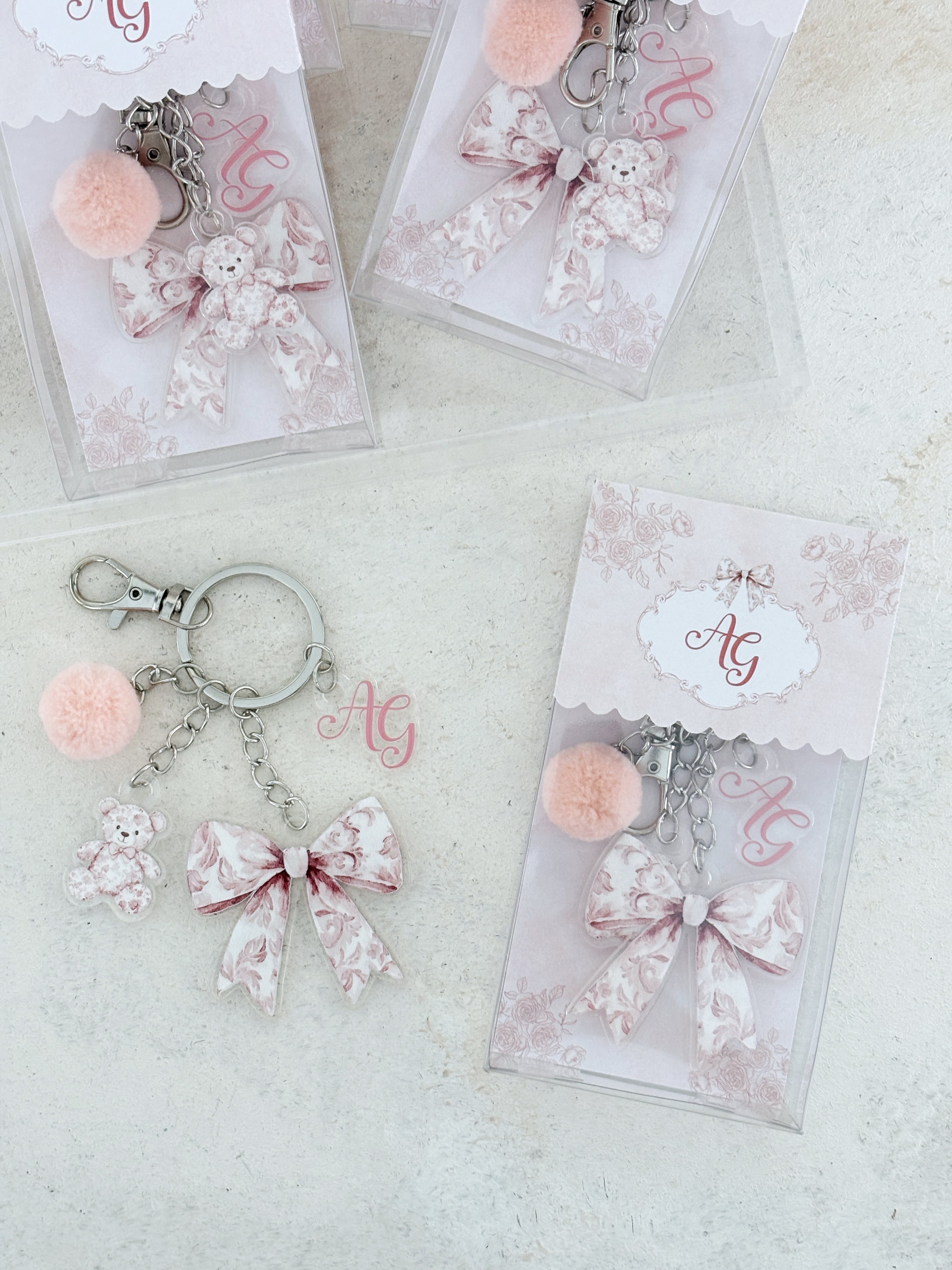 Pink Toile Bow Anahtarlık ve Kutusu
