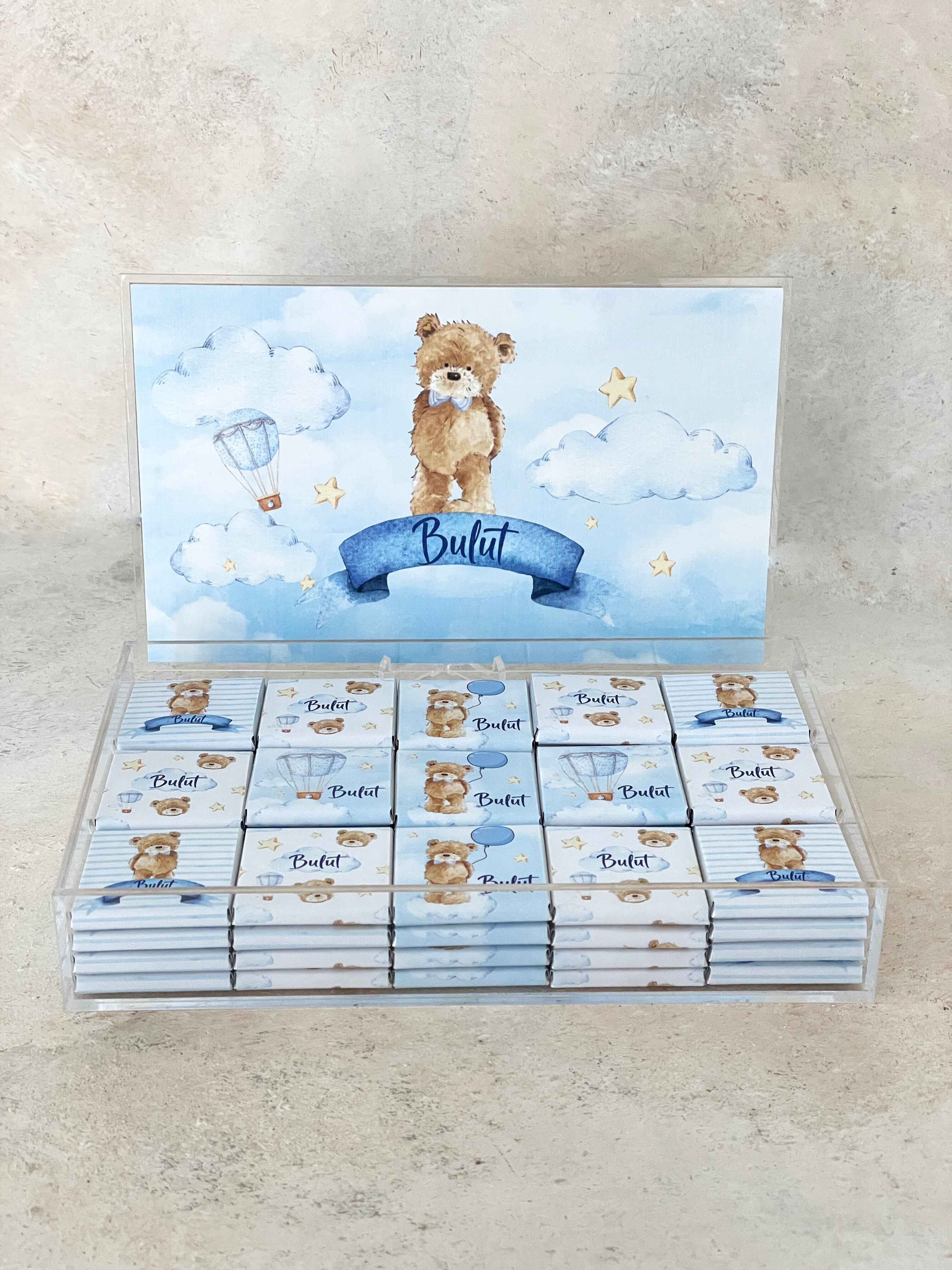 Teddy on Clouds Madlen Pleksi Çikolata Kutusu