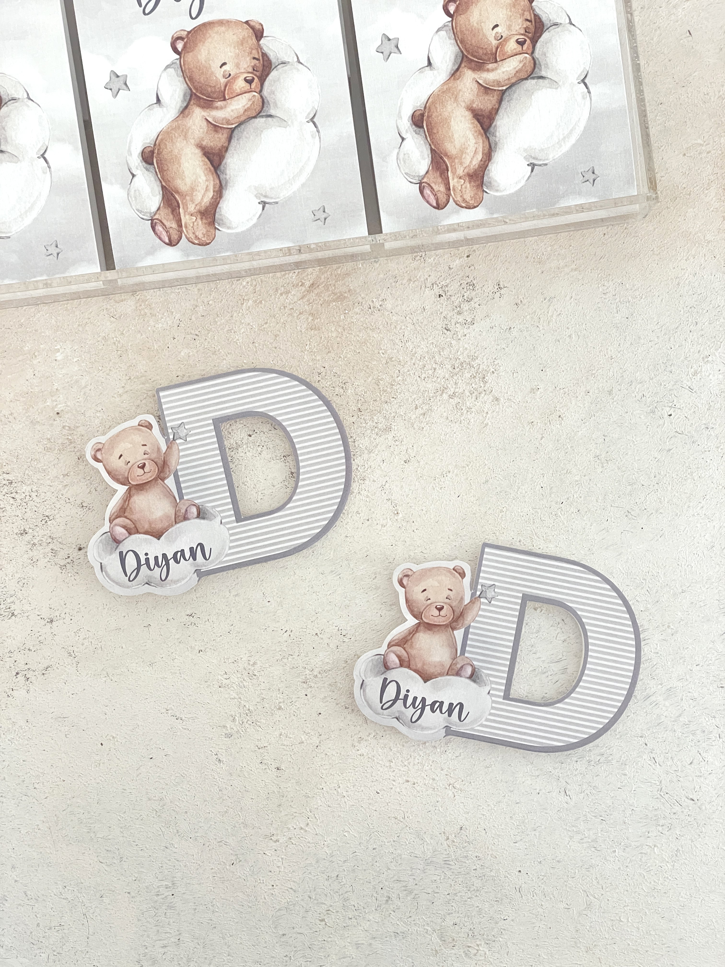 Teddy on Moon Grey Harf Pleksi Magnet ve Kılıfı