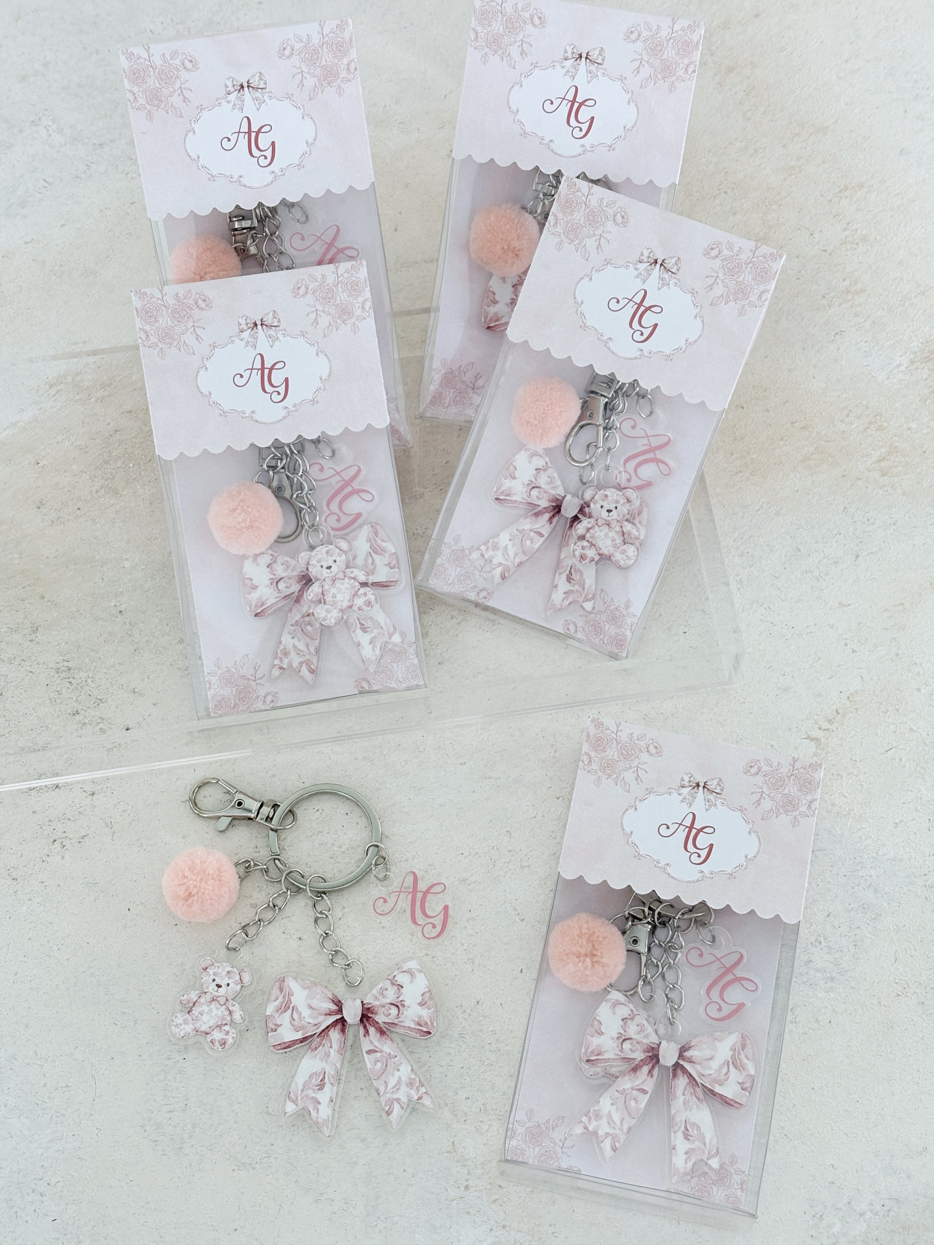 Pink Toile Bow Anahtarlık ve Kutusu