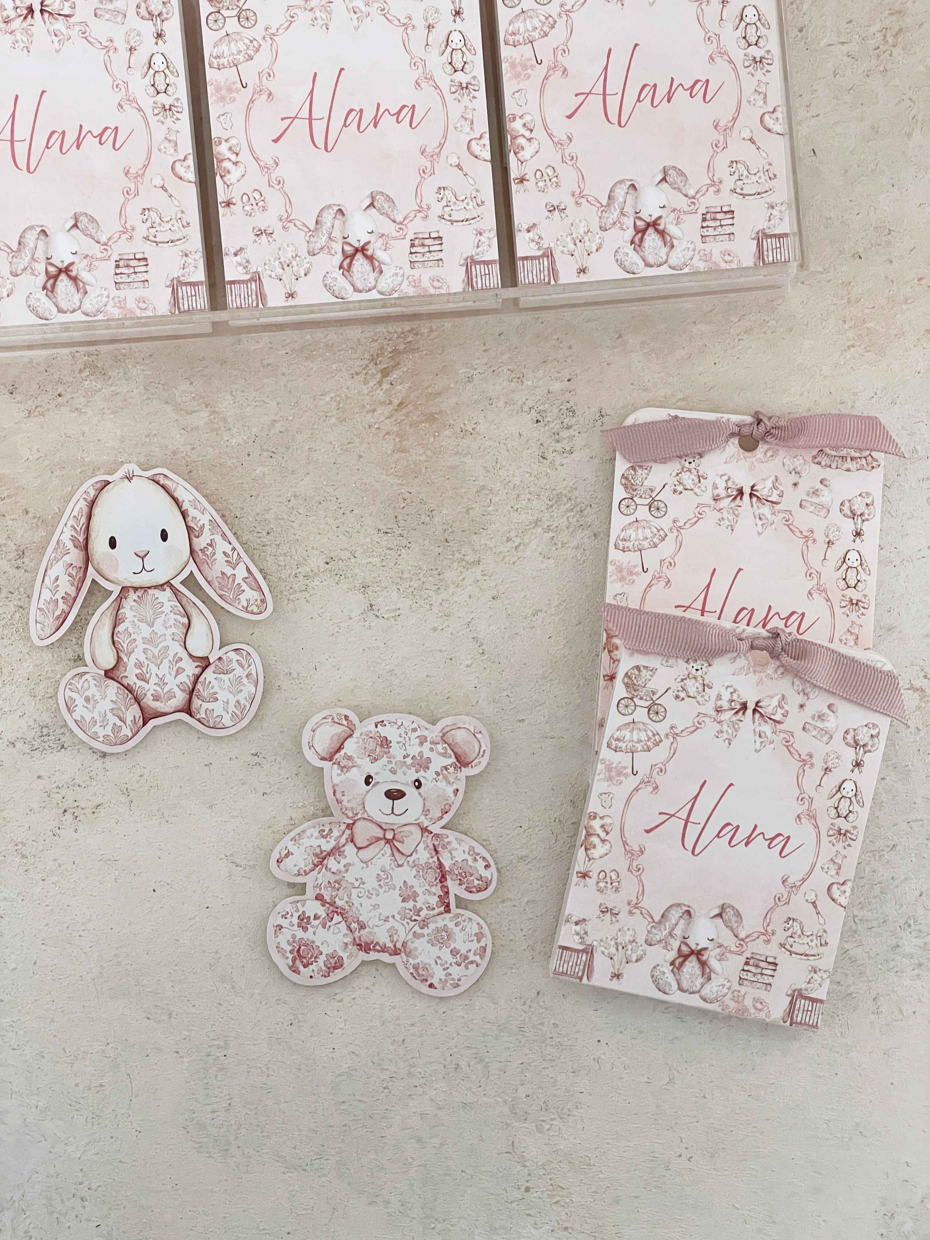 Pink Toile Baby Pleksi Magnet ve Kılıfı