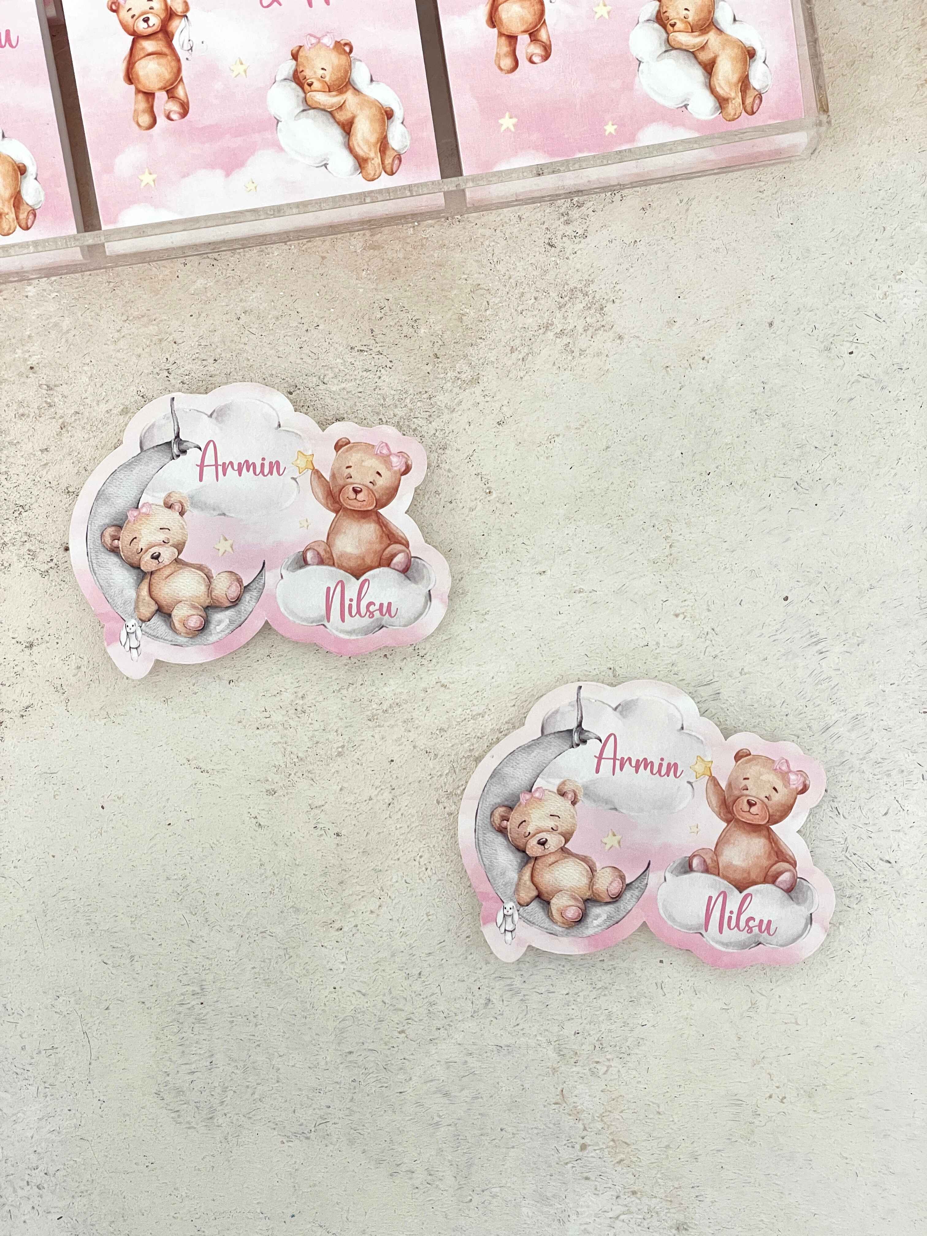 Teddy On Moon Girl Pleksi Magnet ve Kılıfı