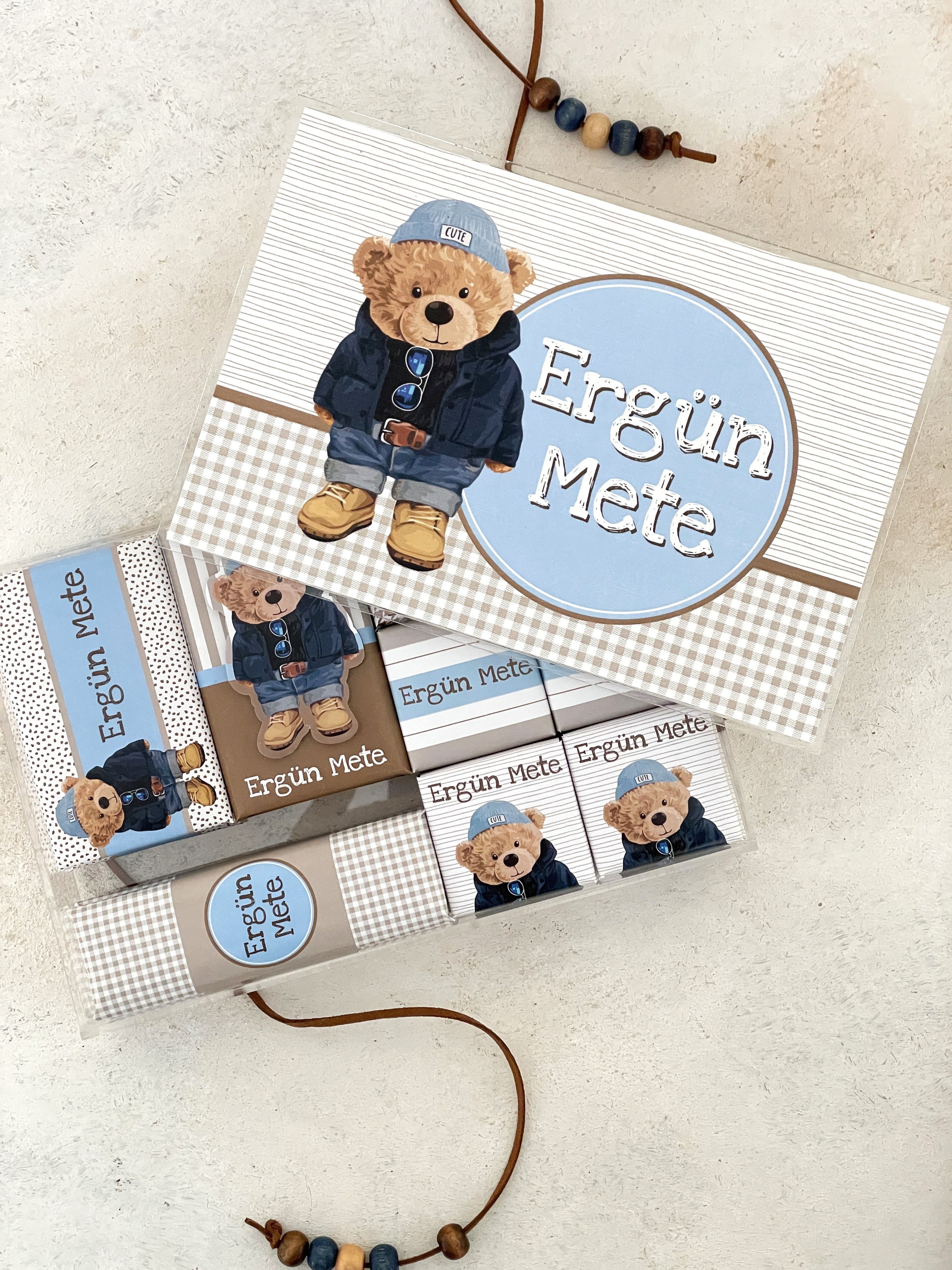 Polo Bear Bej/Mavi Pleksi Çikolata Kutusu