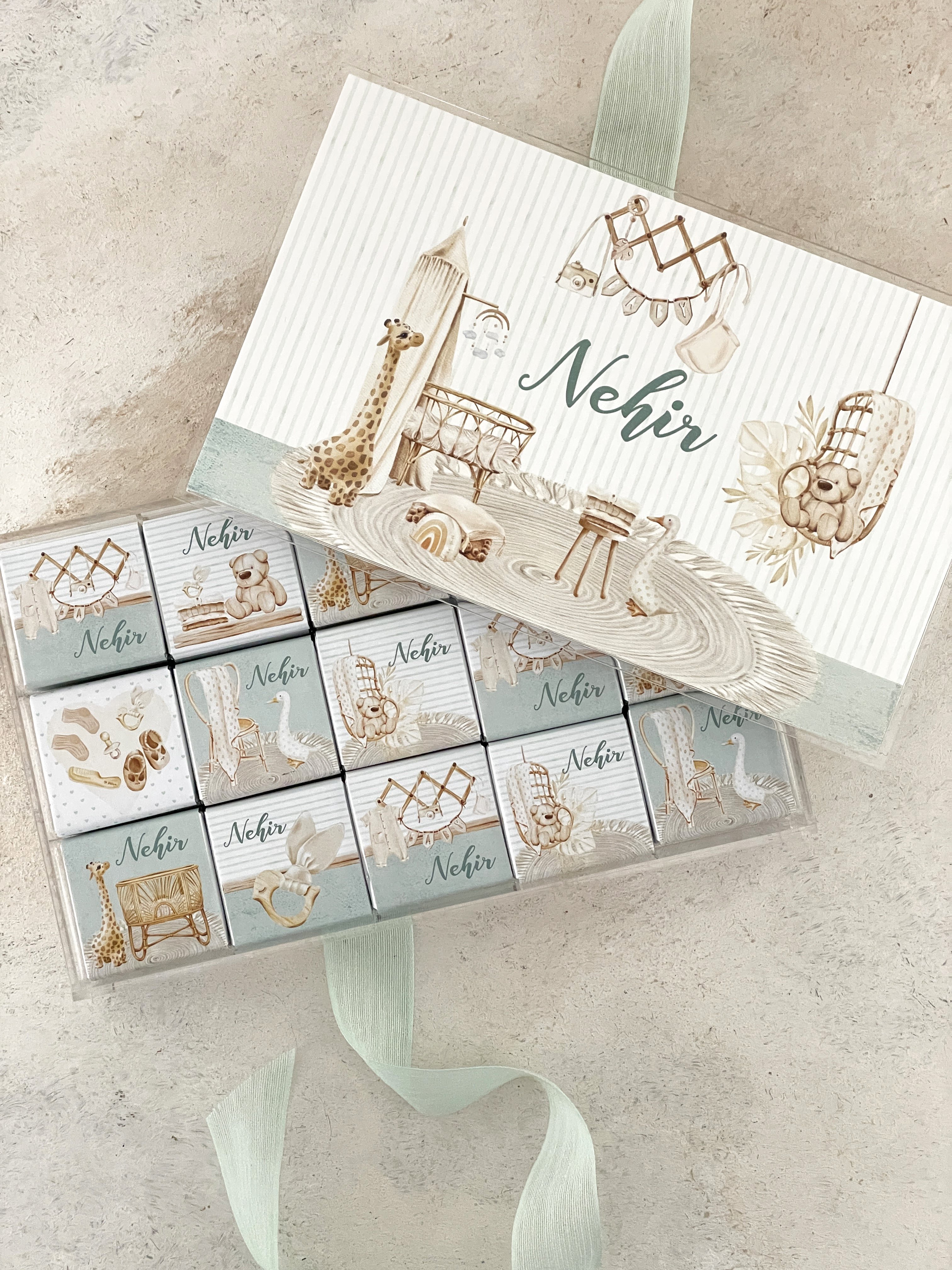 Boho Baby Mint Madlen Pleksi Çikolata Kutusu