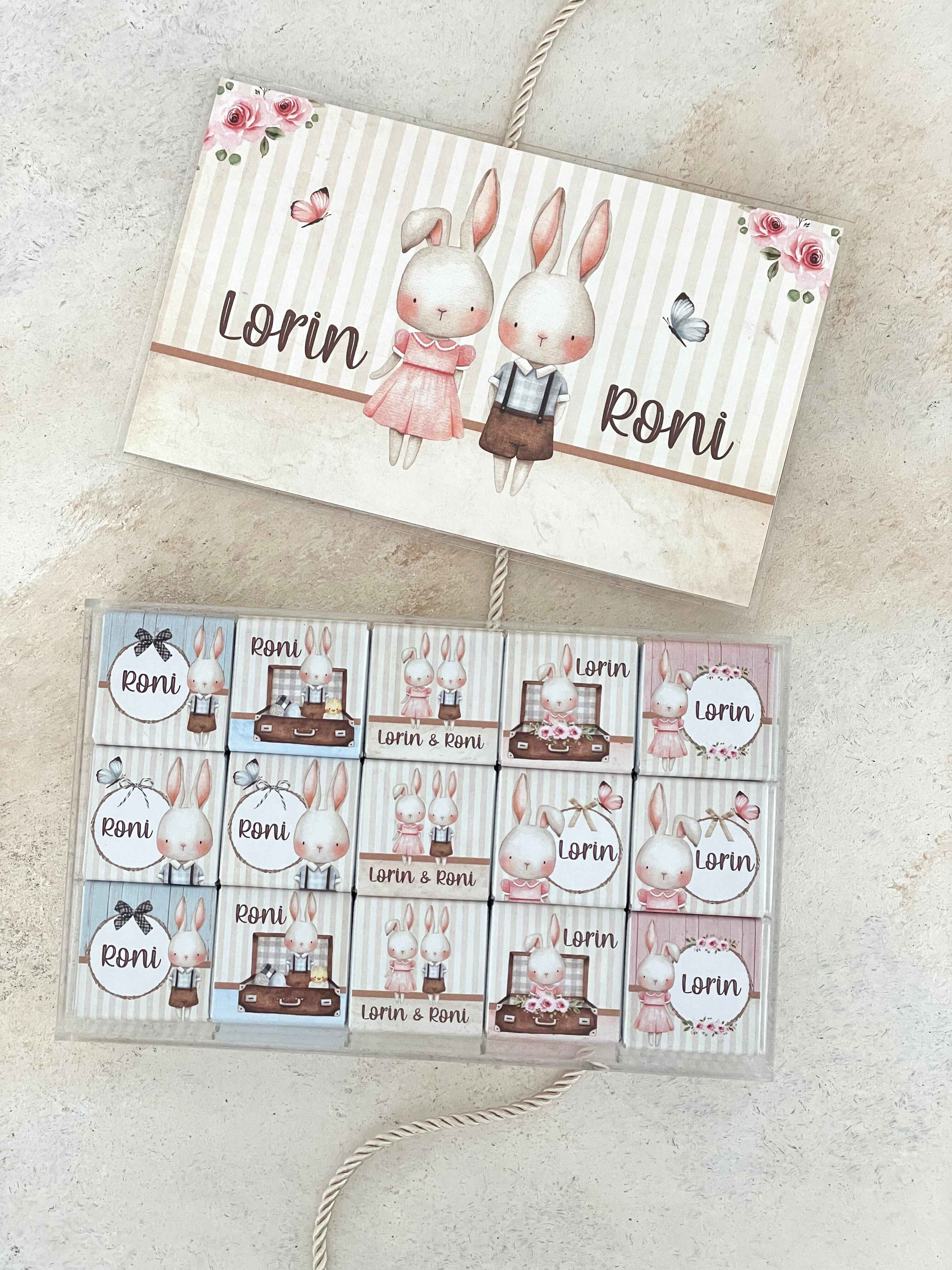 Twin Bunnies Madlen Pleksi Çikolata Kutusu