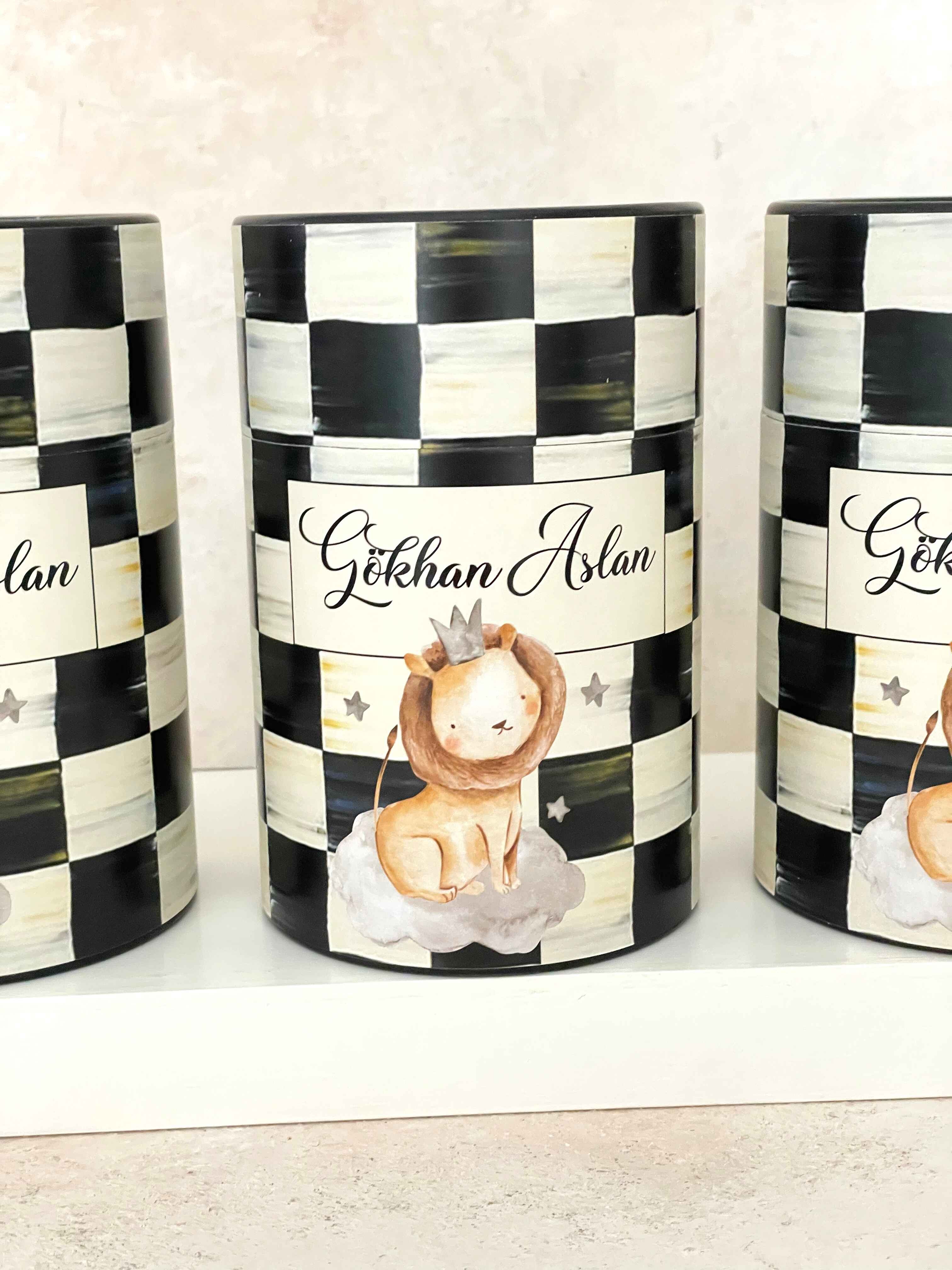 Damalı Sweet Lion Kaplama Silindir Kutu