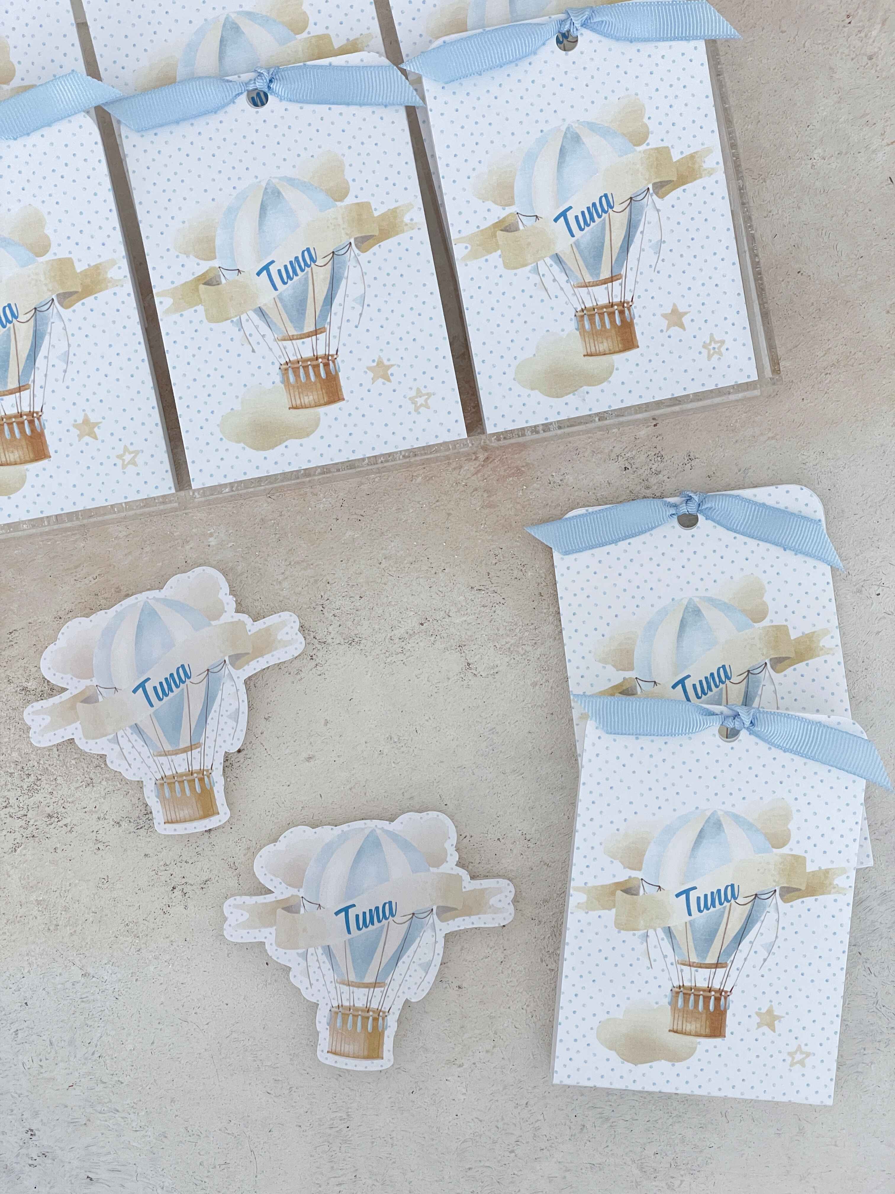 Light Blue Hot Air Balloon Pleksi Magnet ve Kılıfı