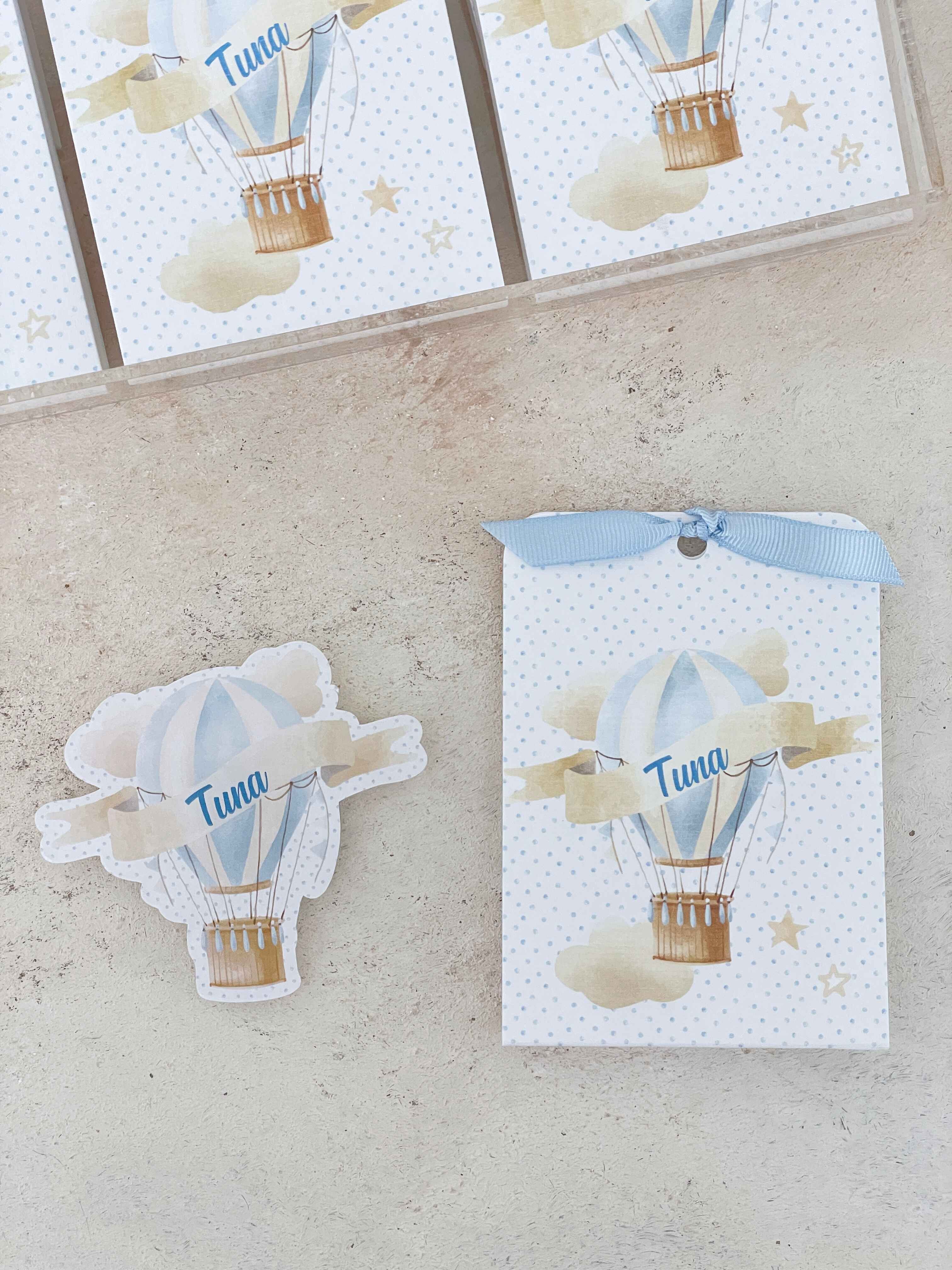 Light Blue Hot Air Balloon Pleksi Magnet ve Kılıfı