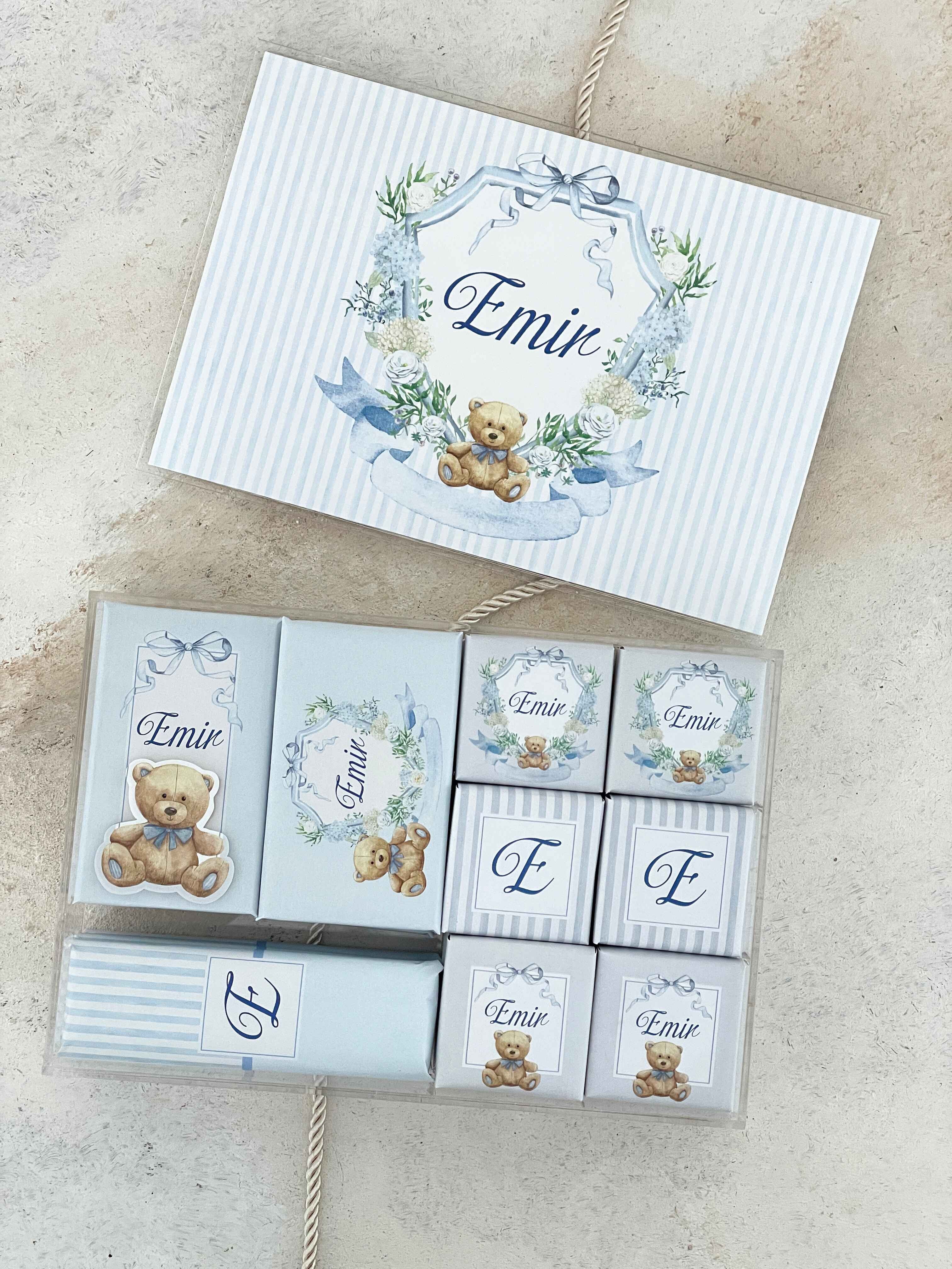 Teddy Bear Blue Crest Pleksi Çikolata Kutusu