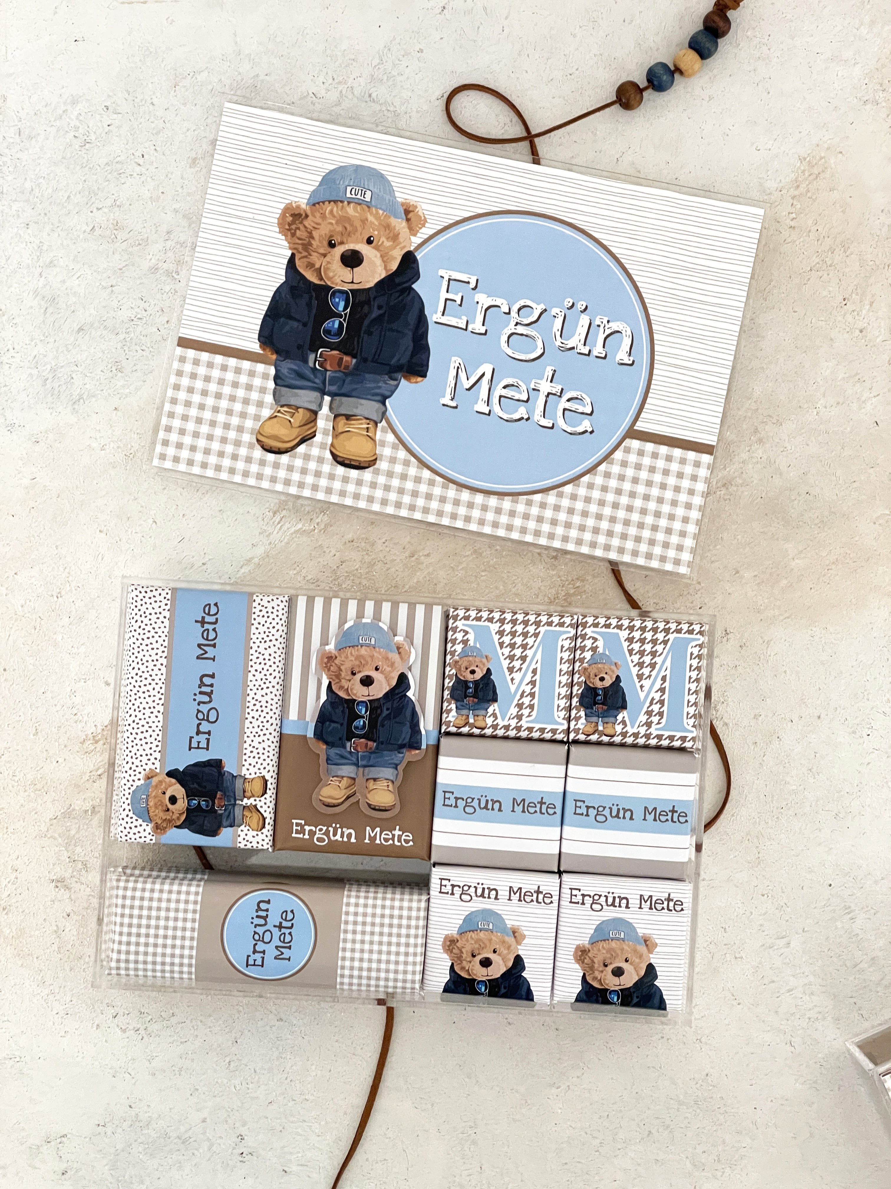 Polo Bear Bej/Mavi Pleksi Çikolata Kutusu