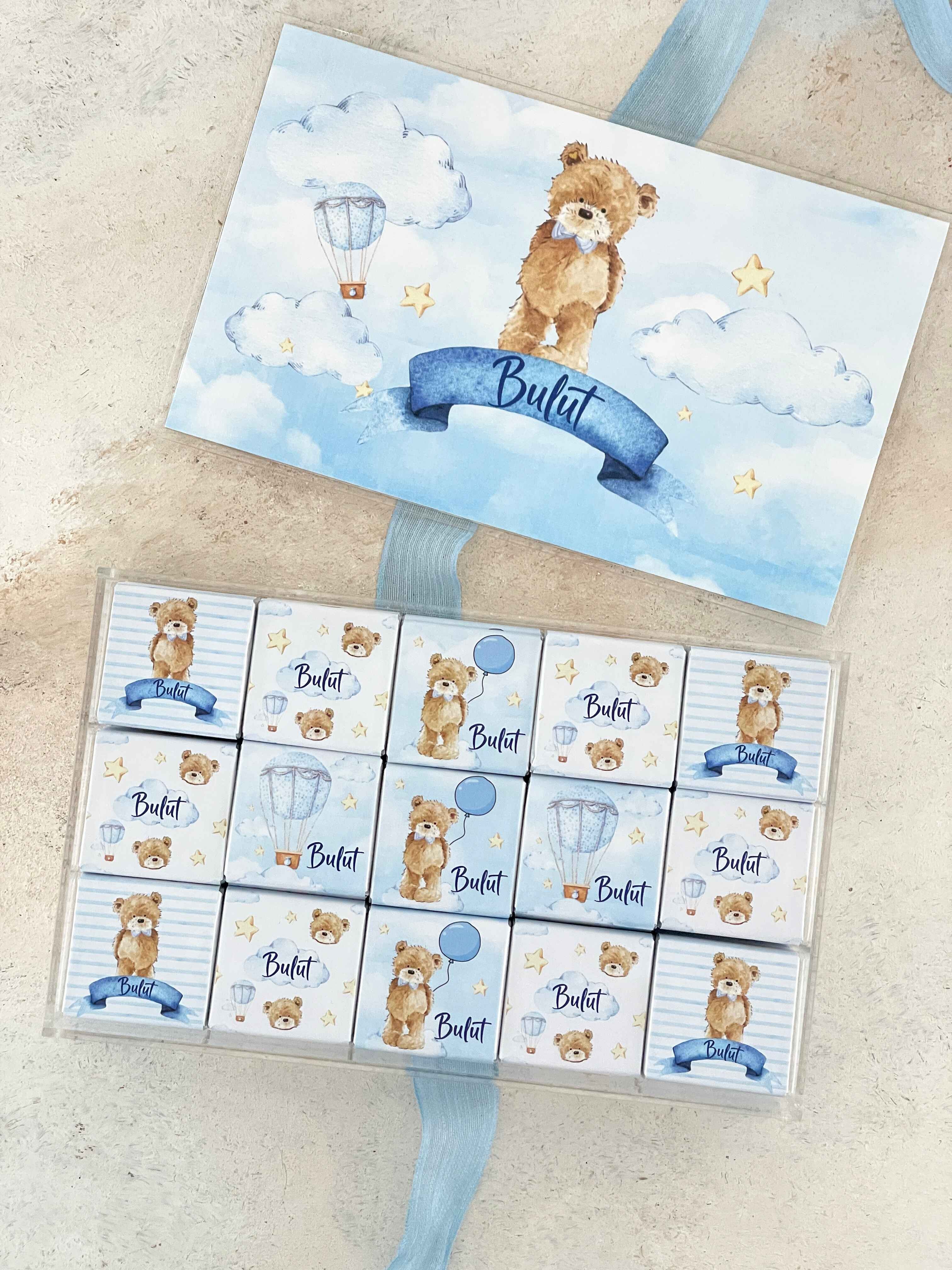 Teddy on Clouds Madlen Pleksi Çikolata Kutusu