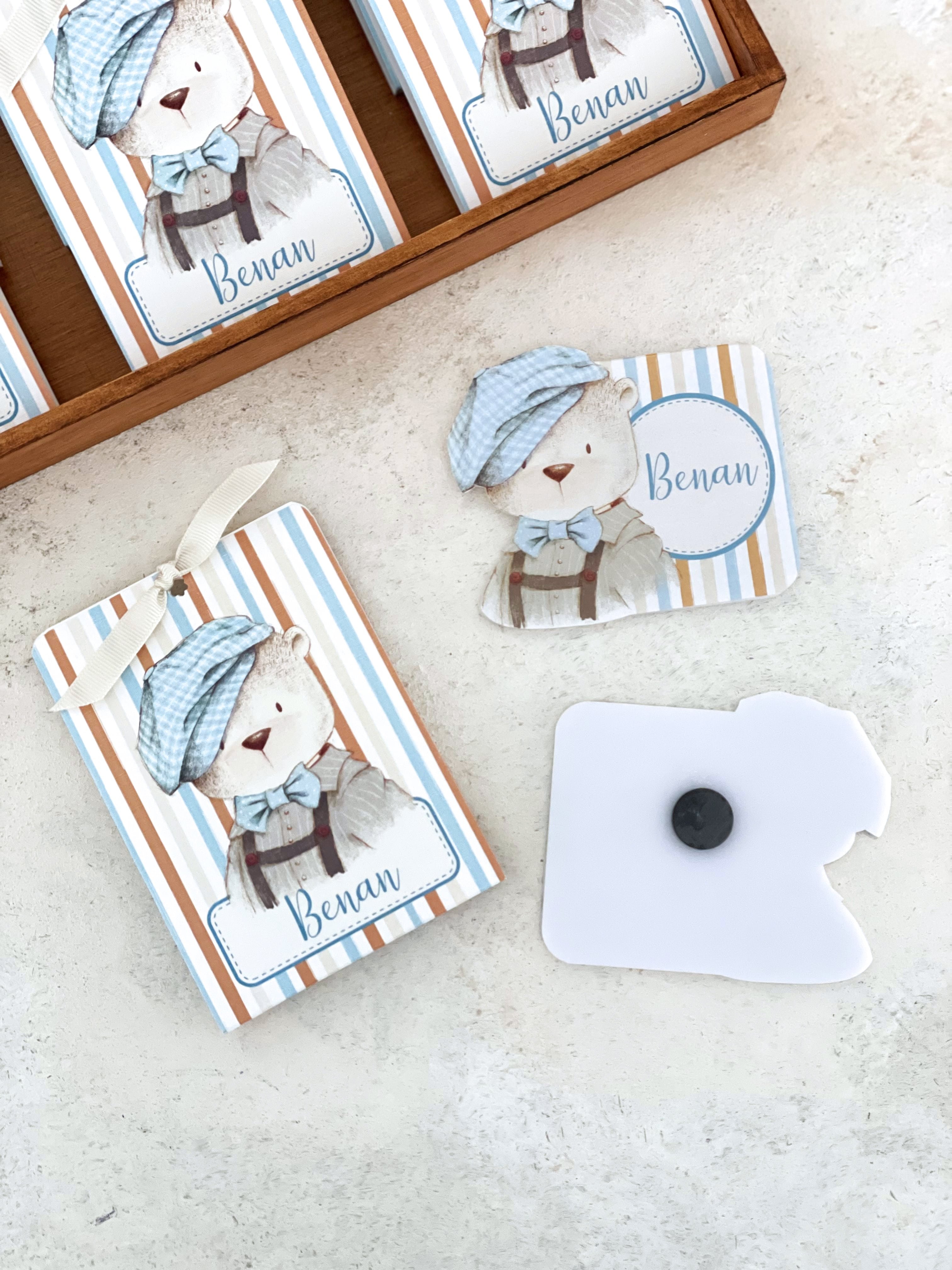 Vintage Teddy Bear Çizgili Pleksi Magnet ve Kılıfı