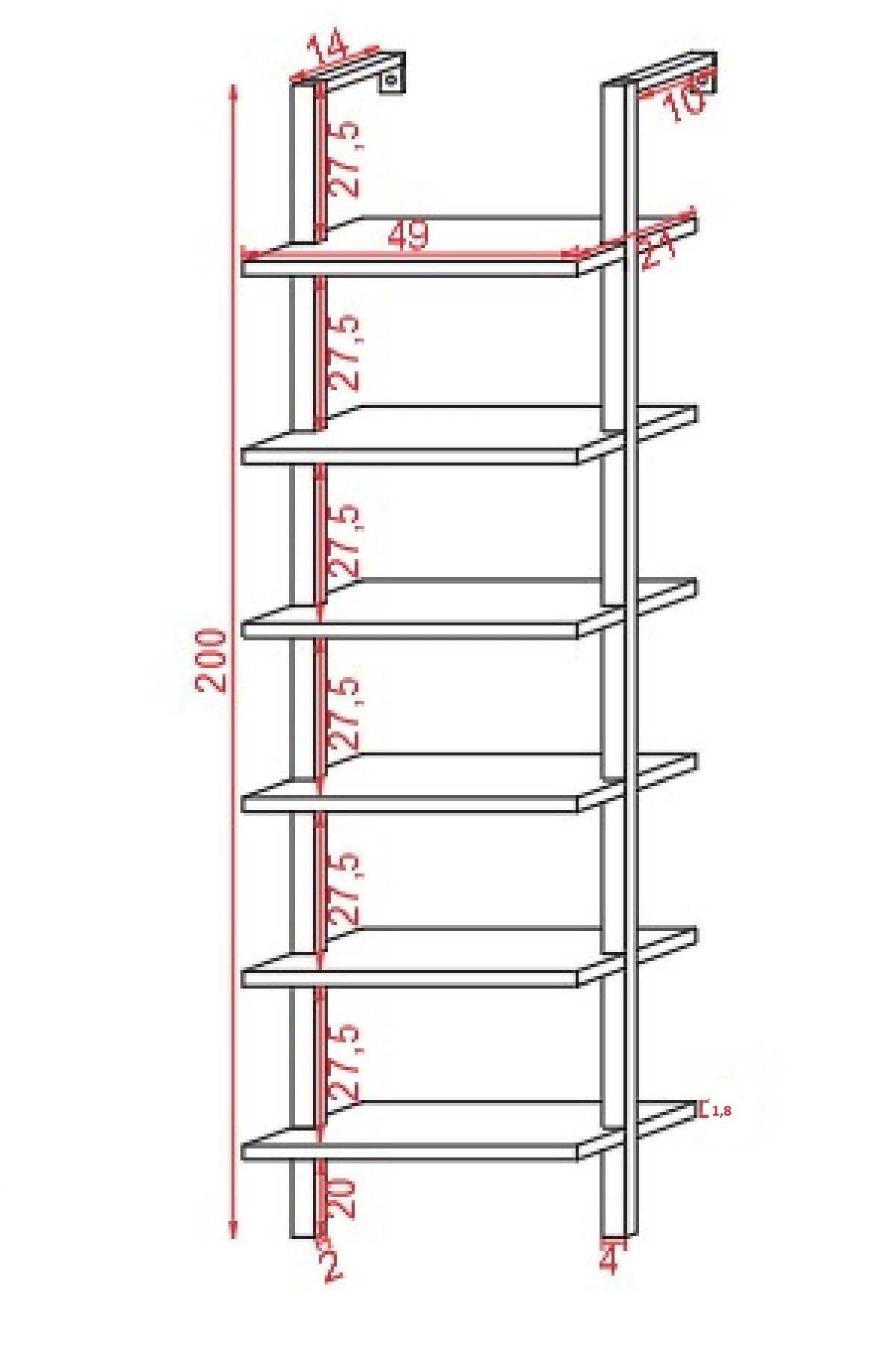 Ahşap Dekoratif Tasarım 6 Katlı Duvar Rafı Çiçeklik Kitaplık Aksesuar Rafı