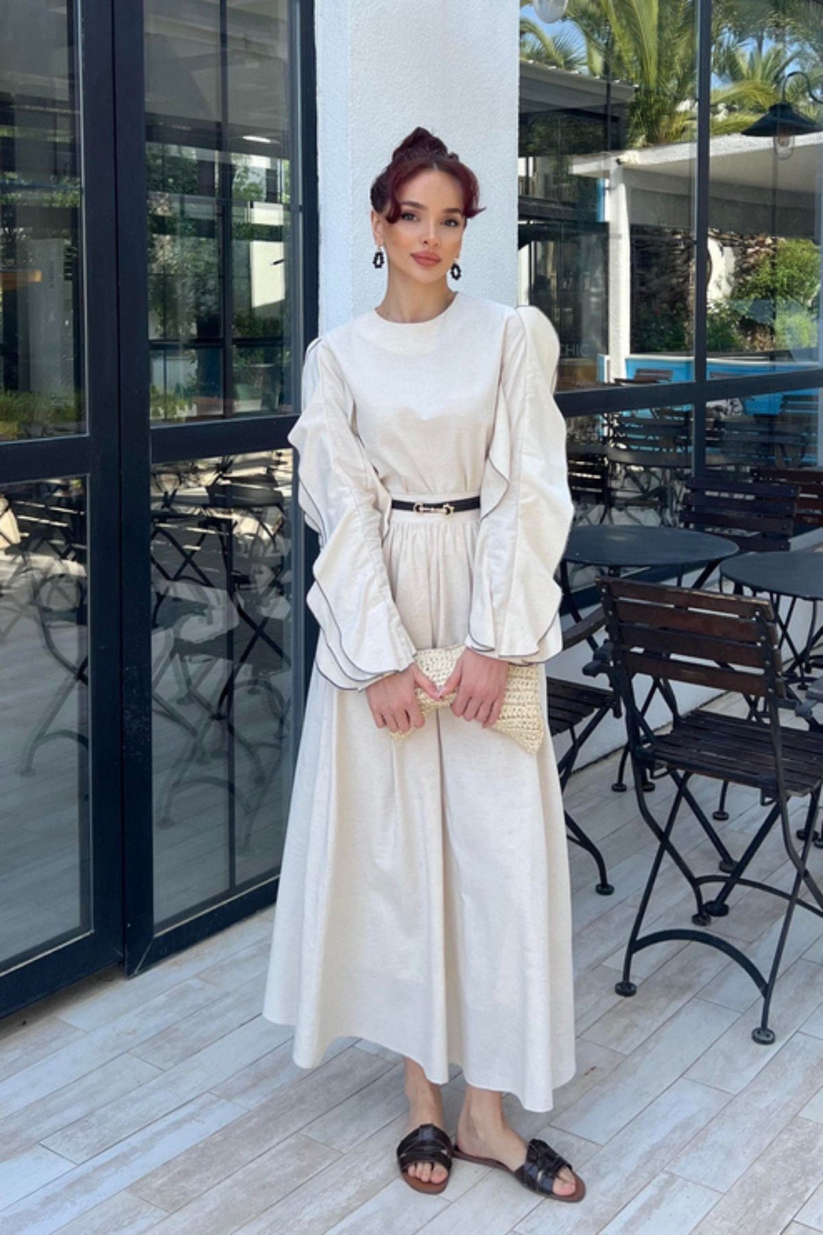 Volan Kol Kuşaklı İkili Takım- Yazlık Şık Tasarım