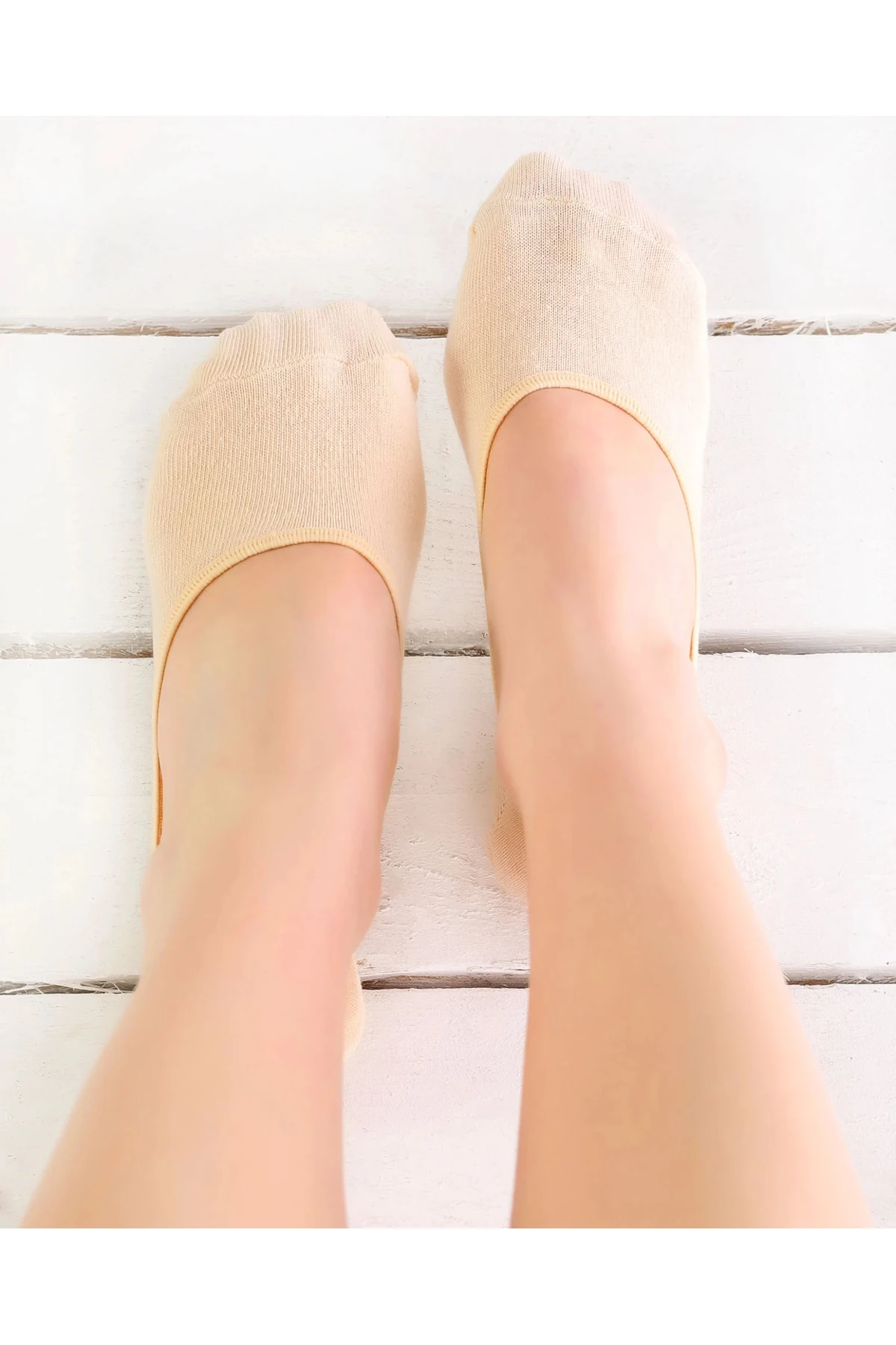 Pamuklu Yumuşak Silonlu Kaymaz 6'lı Kadın Babet Çorap Pamuklu Çorap Krem