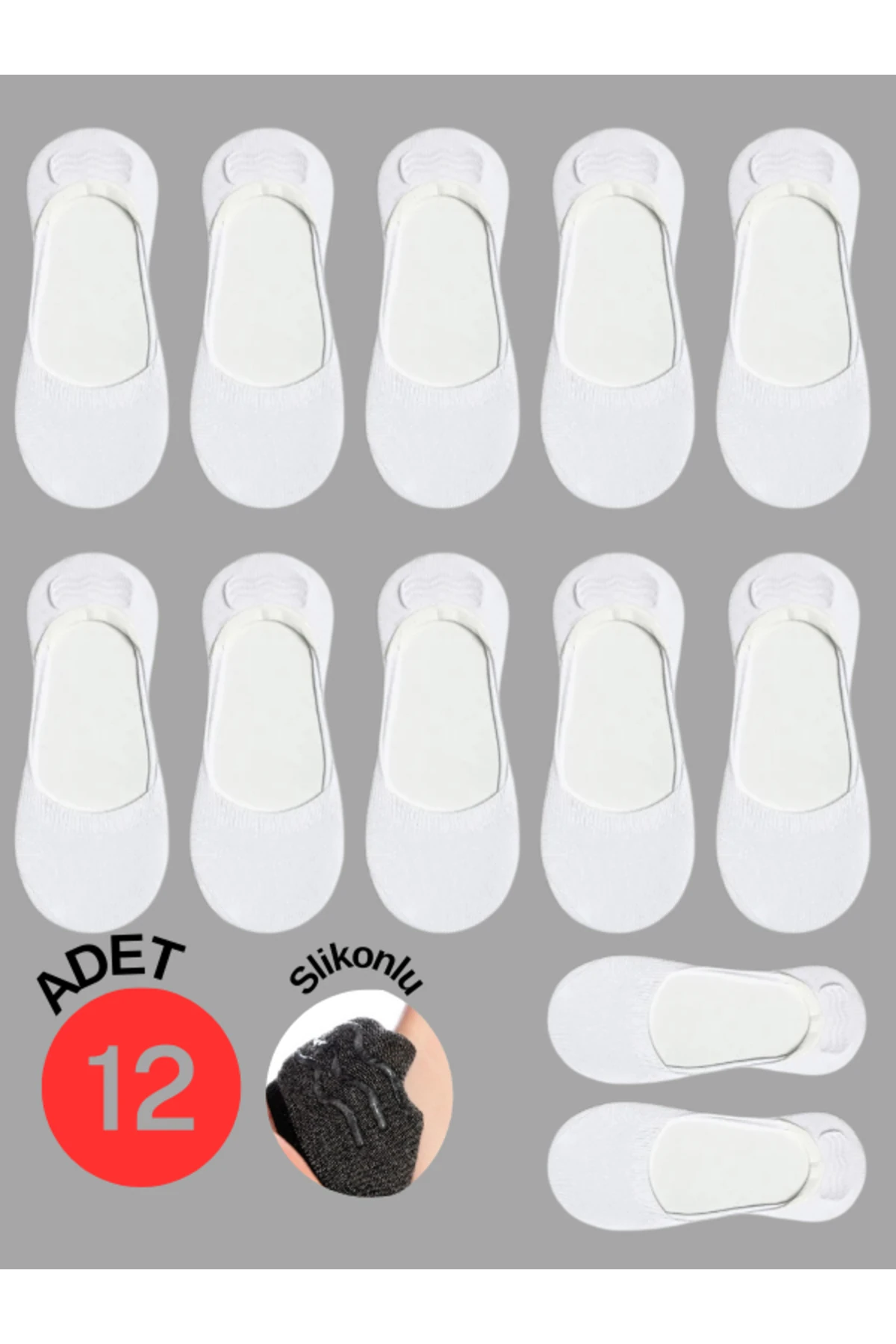 Pamuklu Yumuşak Silonlu Kaymaz 12'li Kadın Babet Çorap Pamuklu Çorap Beyaz