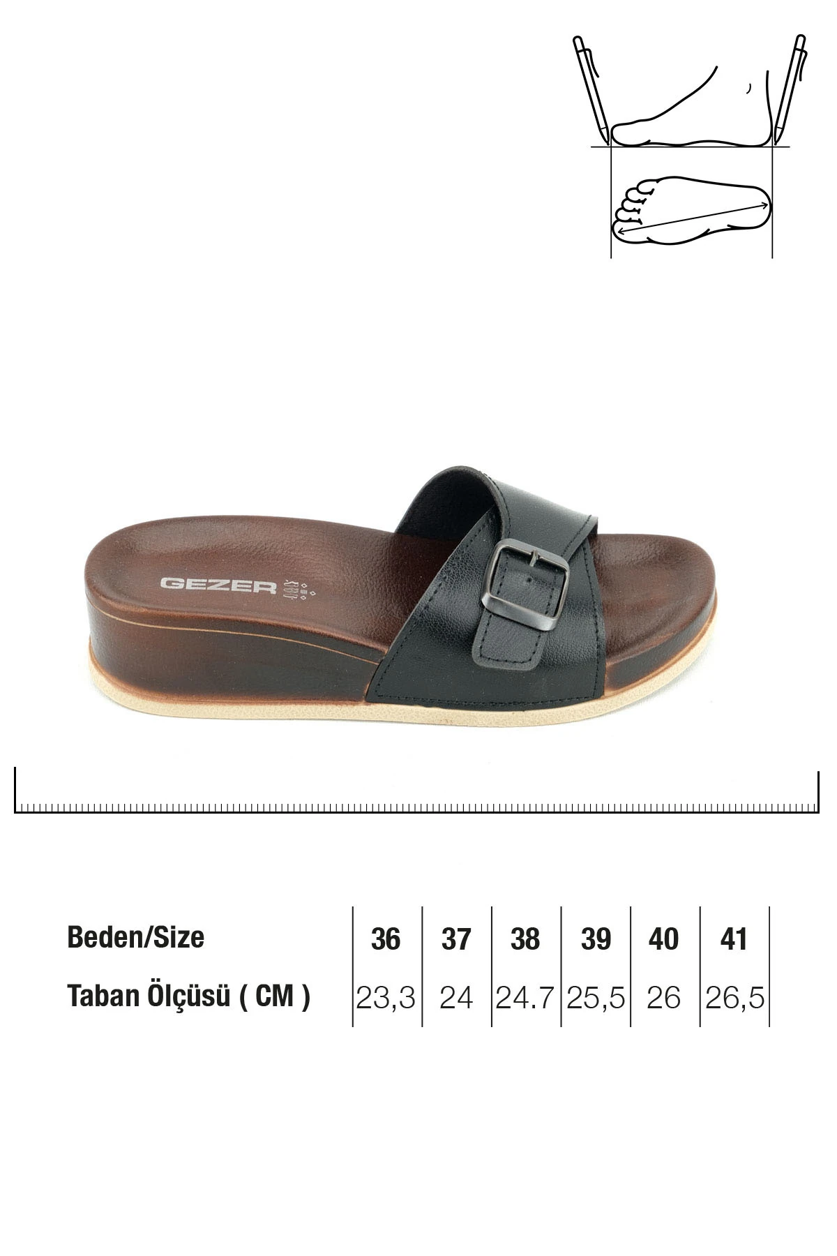 Yazlık Kadın Tek Tokalı Ayarlanabilir Suni Deri Ortopedik Dolgu Taban Siyah Terlik - Anne Terliği