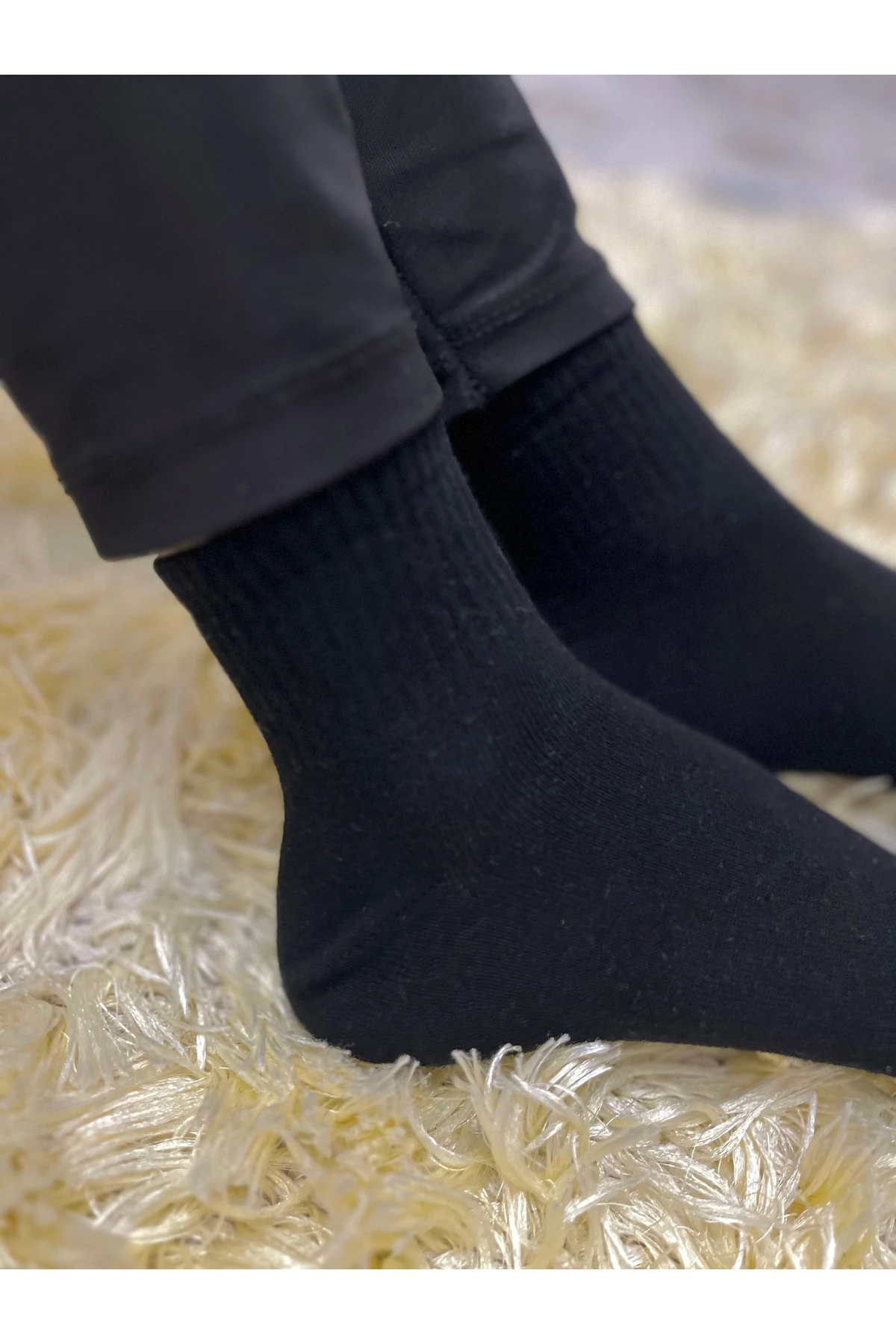 Pamuklu Yumuşak Karışık 3'lü Siyah Renk Kadın Soket Çorap Pamuklu Çorap