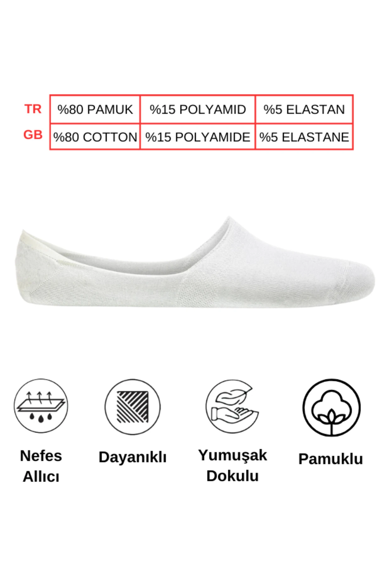 Pamuklu Yumuşak Silonlu Kaymaz 12'li Kadın Babet Çorap Pamuklu Çorap Beyaz